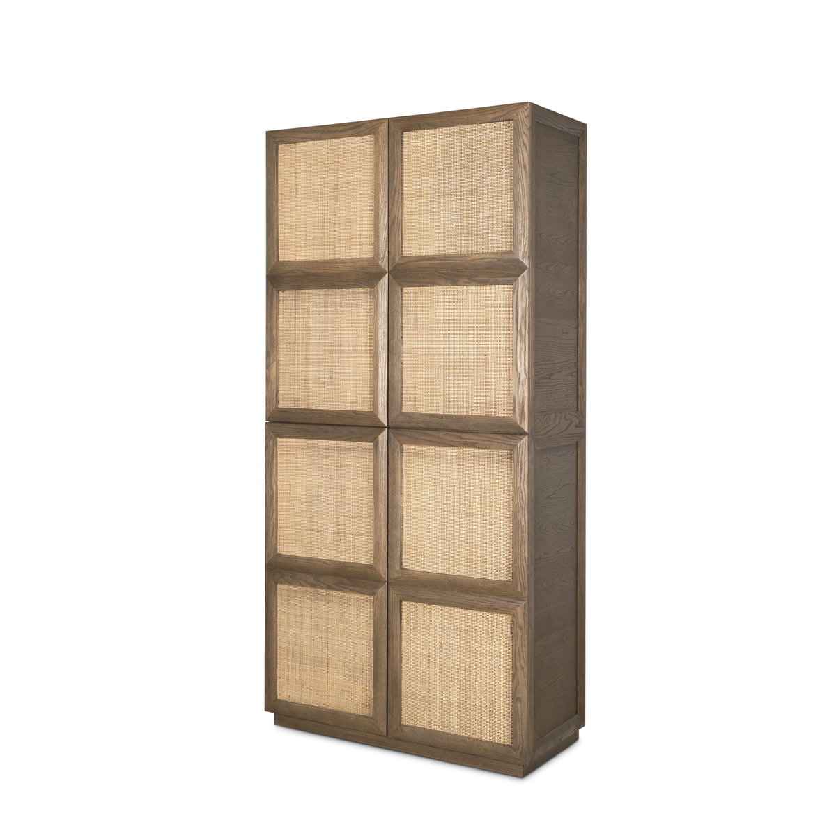 Sina Brown Oak Wood with Natural Rattan 2 Door Curio Cabinet, Cabinets & Sideboard by Mercana, 39.37" length x 17.72" width x 80.71" height View 1