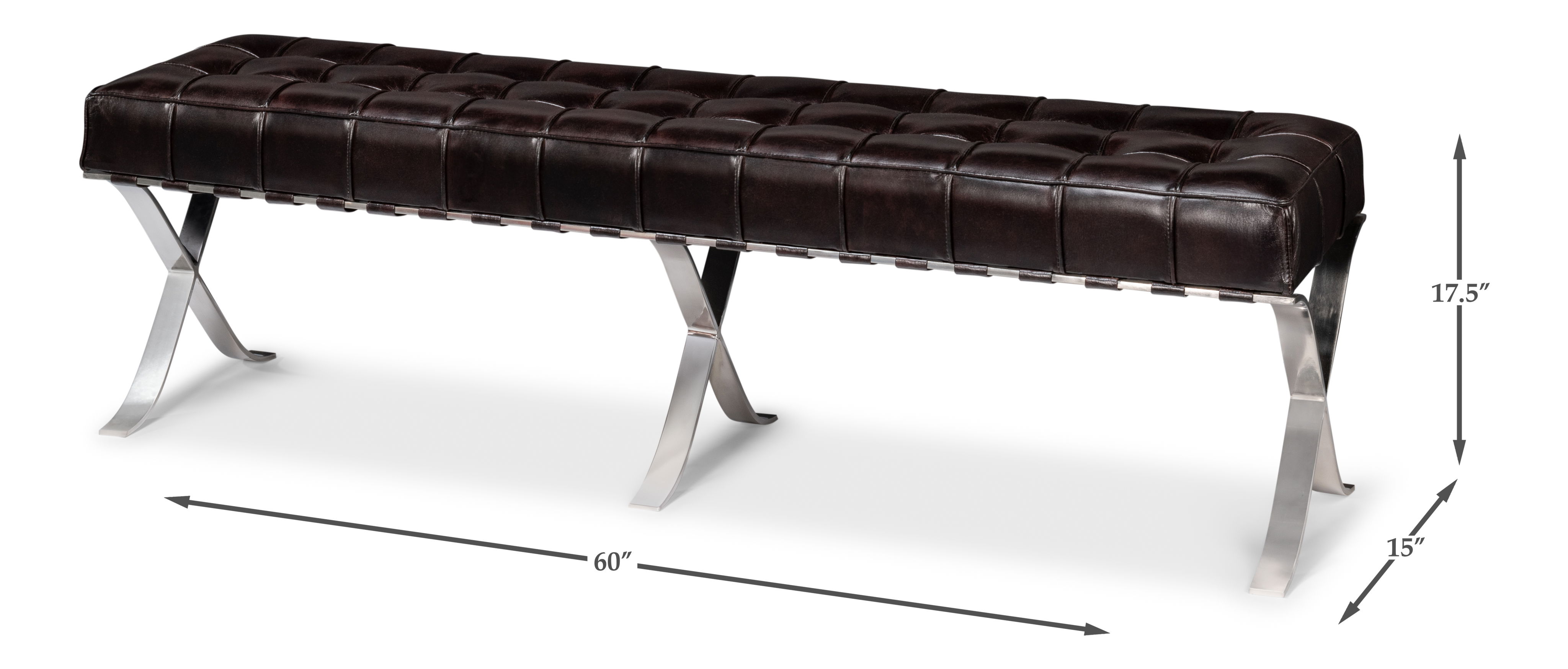 Catalunya Long Bench, Dark Brown, Seating by Sarreid, 60" length x 15" width x 17.5" height View 11