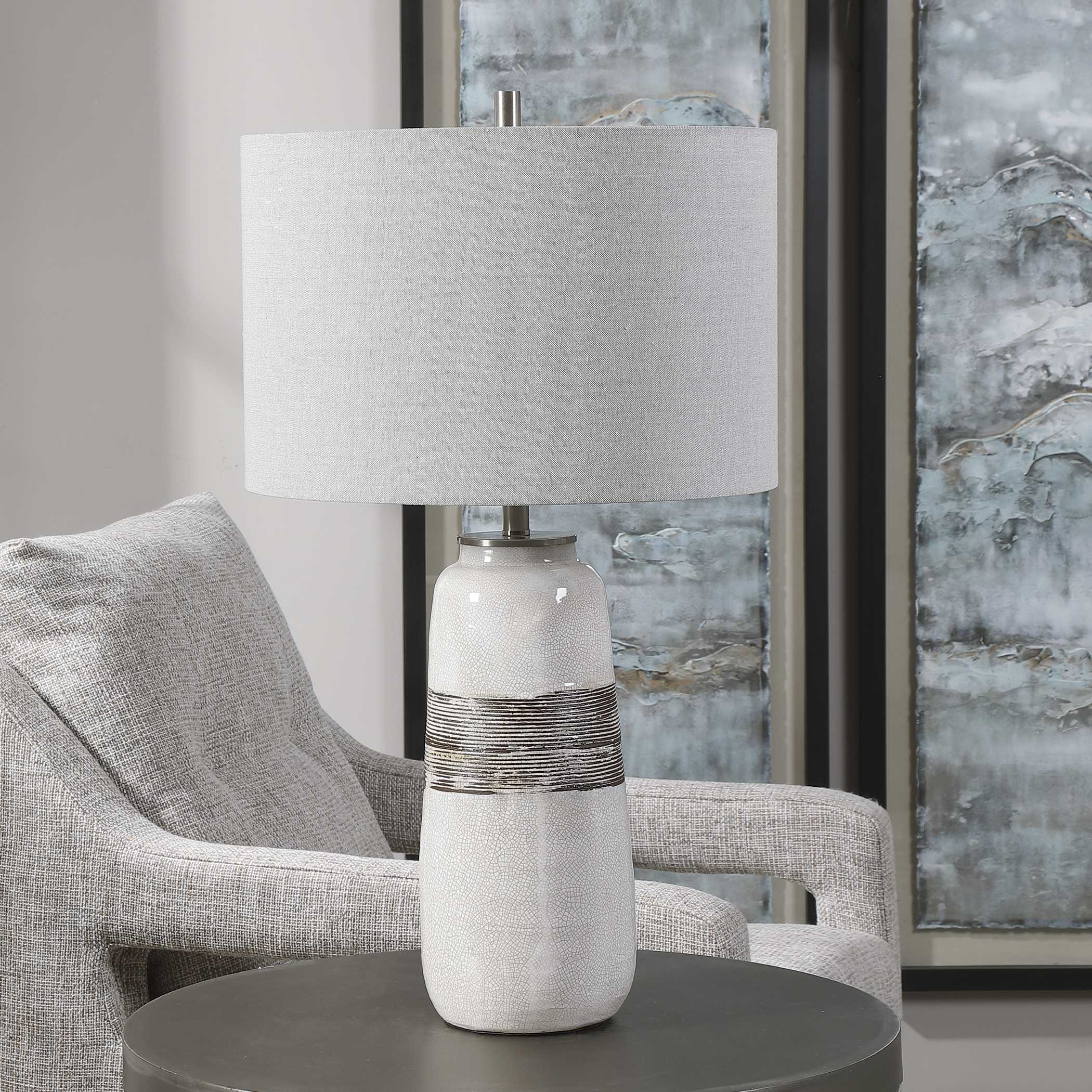 Comanche White Crackle Table Lamp, by Uttermost, 15" width x 26.5" height x 15" depth View 4