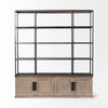 Braxton I Light Brown Wood and Iron Three Shelf Shelving Unit 81.5L x 18.5W x 90, Shelving & Bookcase by Mercana, 81.5" length x 18.5" width x 90" height thumbnail 2