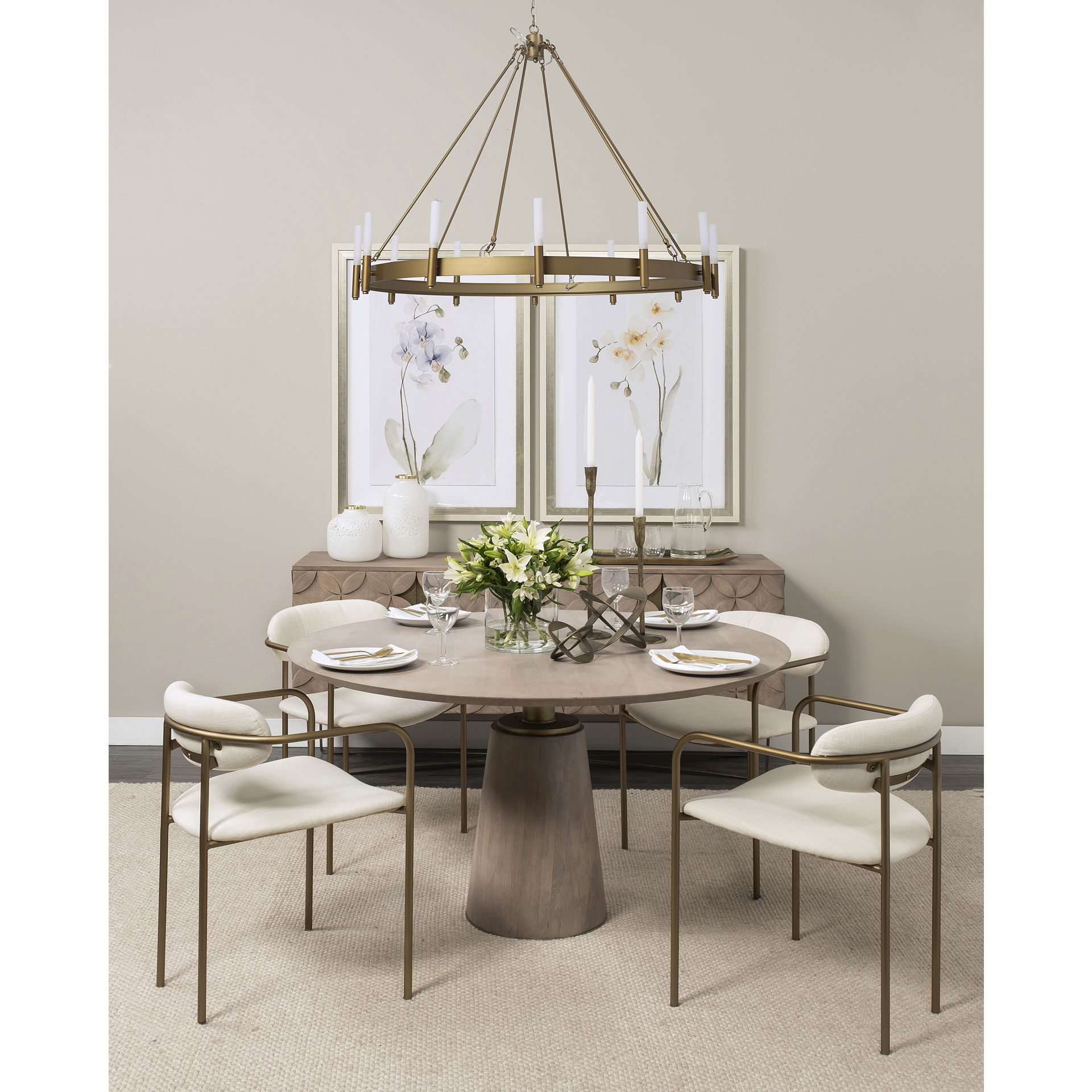 Parker I Cream Fabric Seat Gold Metal Frame Dining Chair, by Mercana, 21.46" length x 21.06" width x 28.74" height View 3