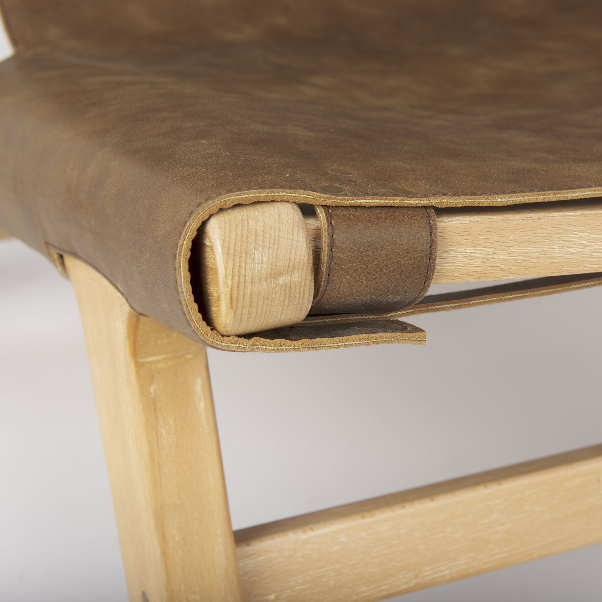 Elodie 24.4L x 33.9W x 30.7H Brown Leather with Natural Beech Wood Frame Accent Chair, by Mercana, 24.41" length x 31.9" width x 30.71" height View 10