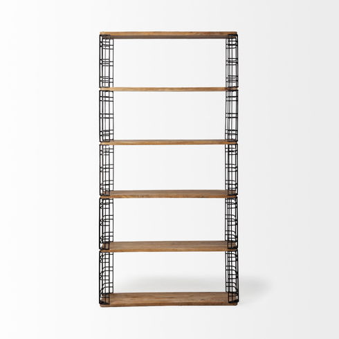 Bradie I 40L x 12W x 79H Brown Wood and Metal Frame Six Shelf Shelving Unit