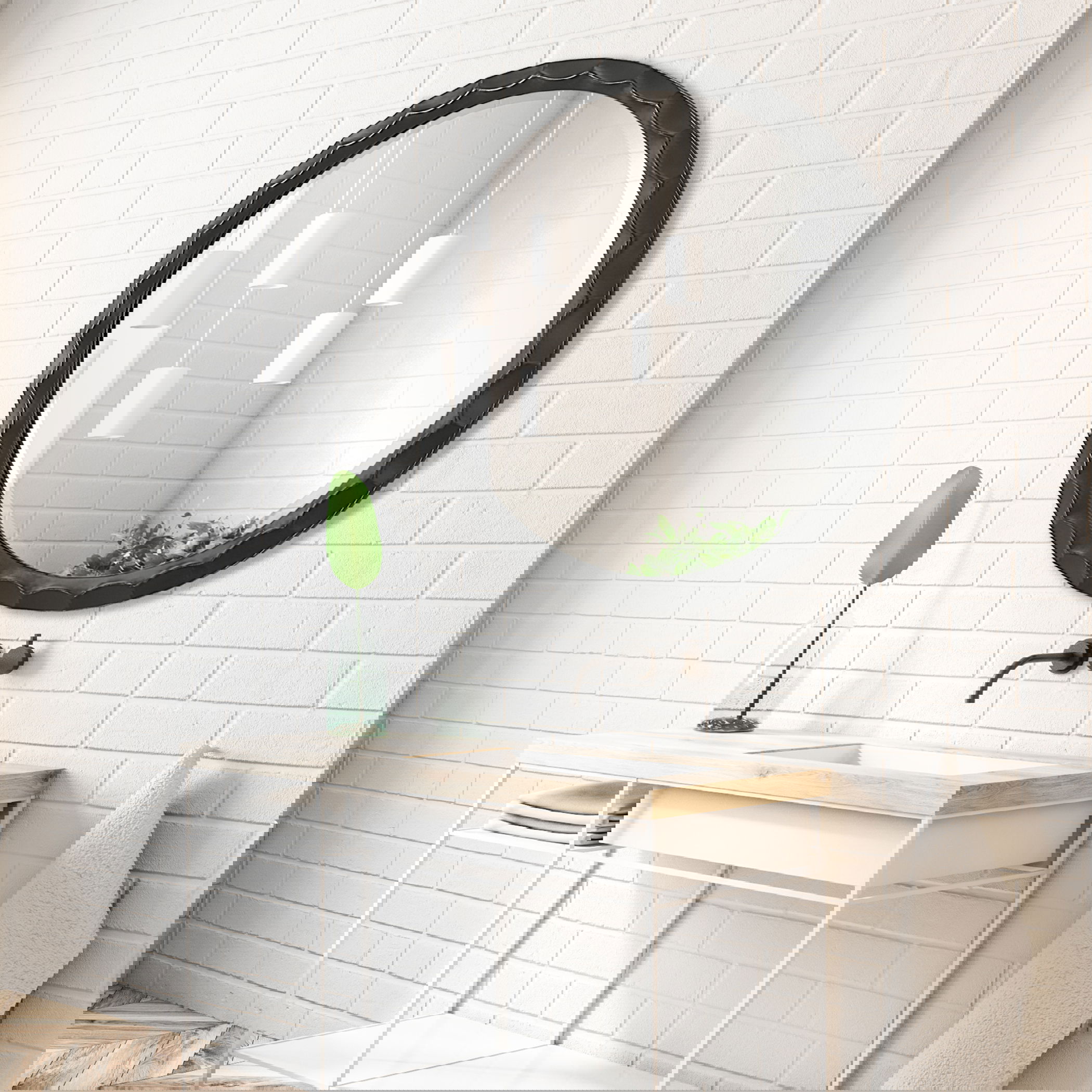 Scalloped Edge Round Mirror large image 