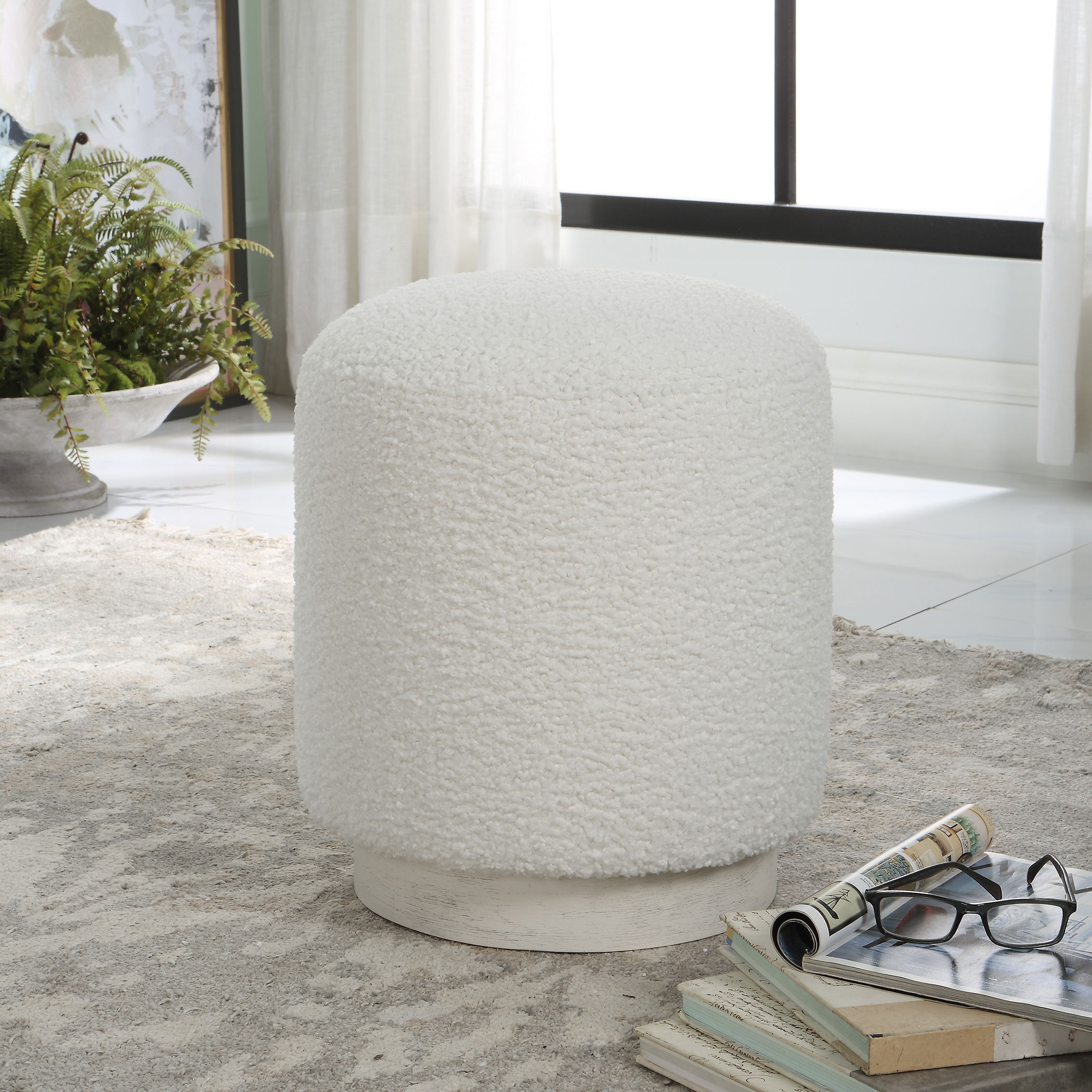 Avila White Ottoman, Furniture by Uttermost, 16" width x 18" height x 16" depth View 2