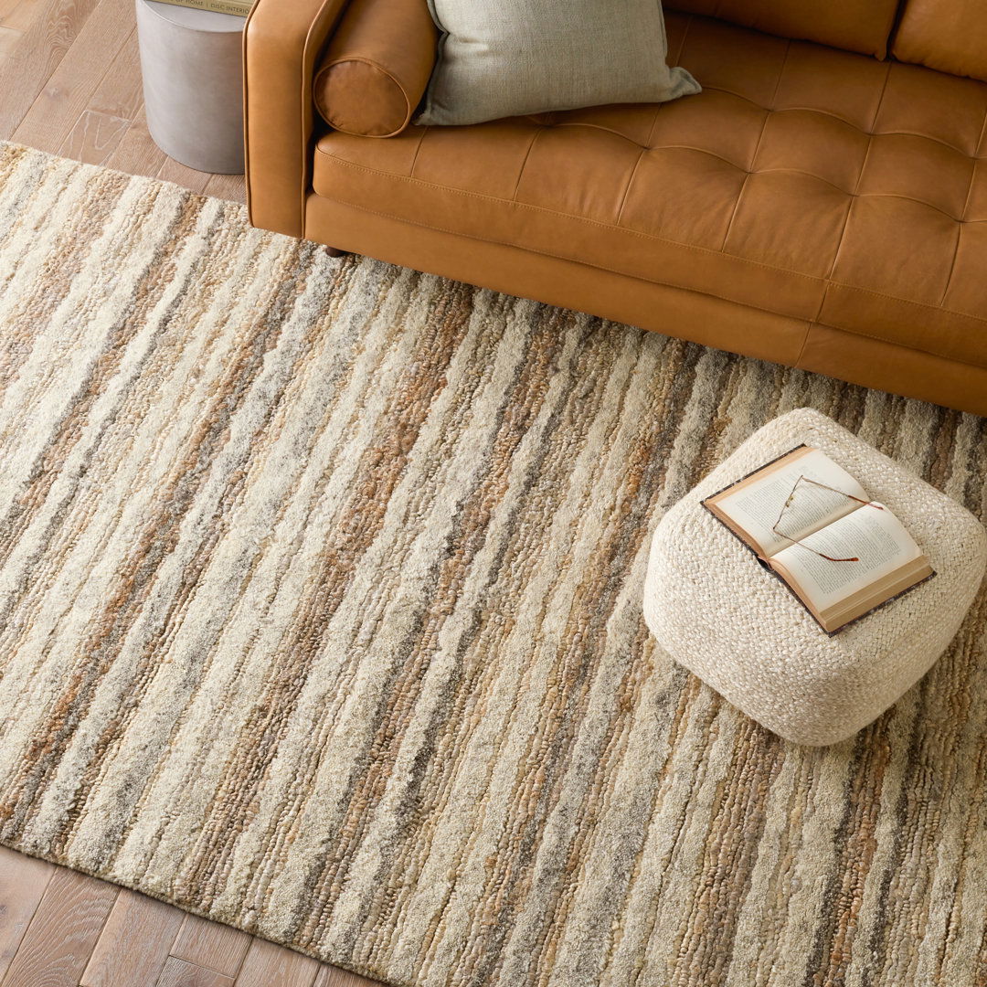Tikka Handmade Striped Cream/ Gray Area Rug (10'X14') large image 