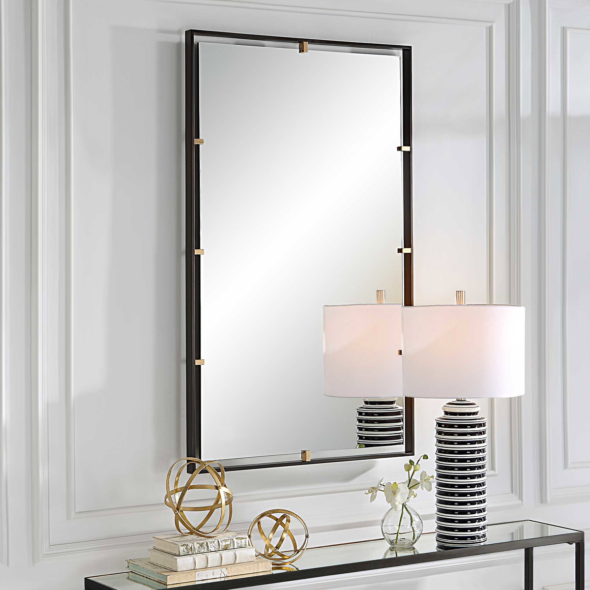 Egon Rectangular Bronze Mirror, by Uttermost, 29.87" width x 50" height x 1.62" depth View 4