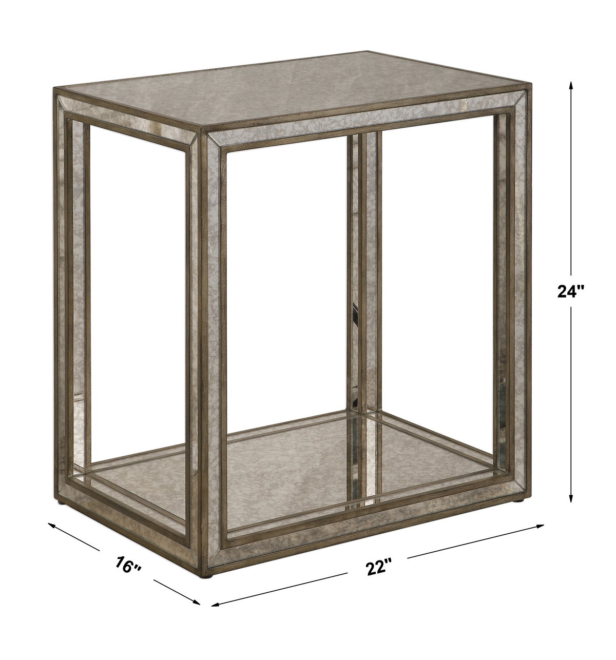 Julie Mirrored End Table, Side & End Table by Uttermost, 22" width x 24" height x 16" depth View 3