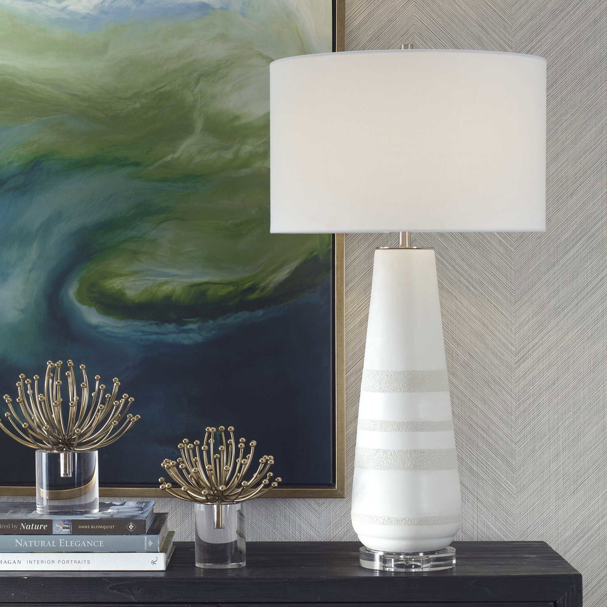 Santino Crackled Ivory Table Lamp, by Uttermost, 17" width x 32.25" height x 17" depth View 2