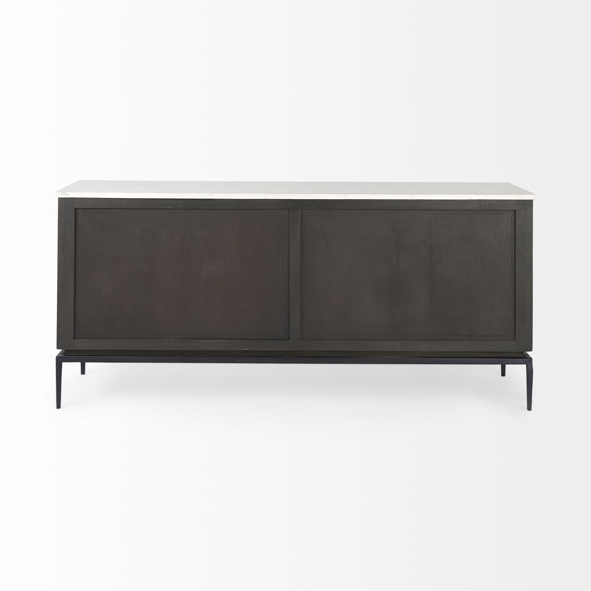 Divina Black-Brown Wood with White Marble Top and Black Metal Base Sideboard, Sideboards & Buffet by Mercana, 71" length x 18.5" width x 32" height View 9