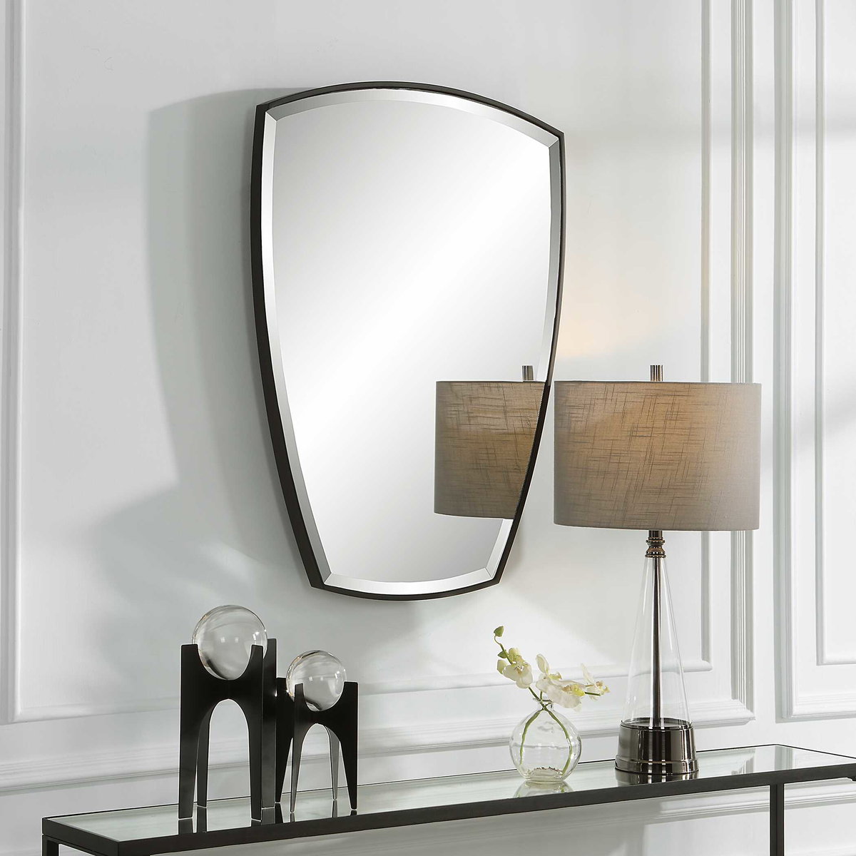 Crest Curved Iron Mirror, by Uttermost, 25.25" width x 36" height x 1.5" depth View 4