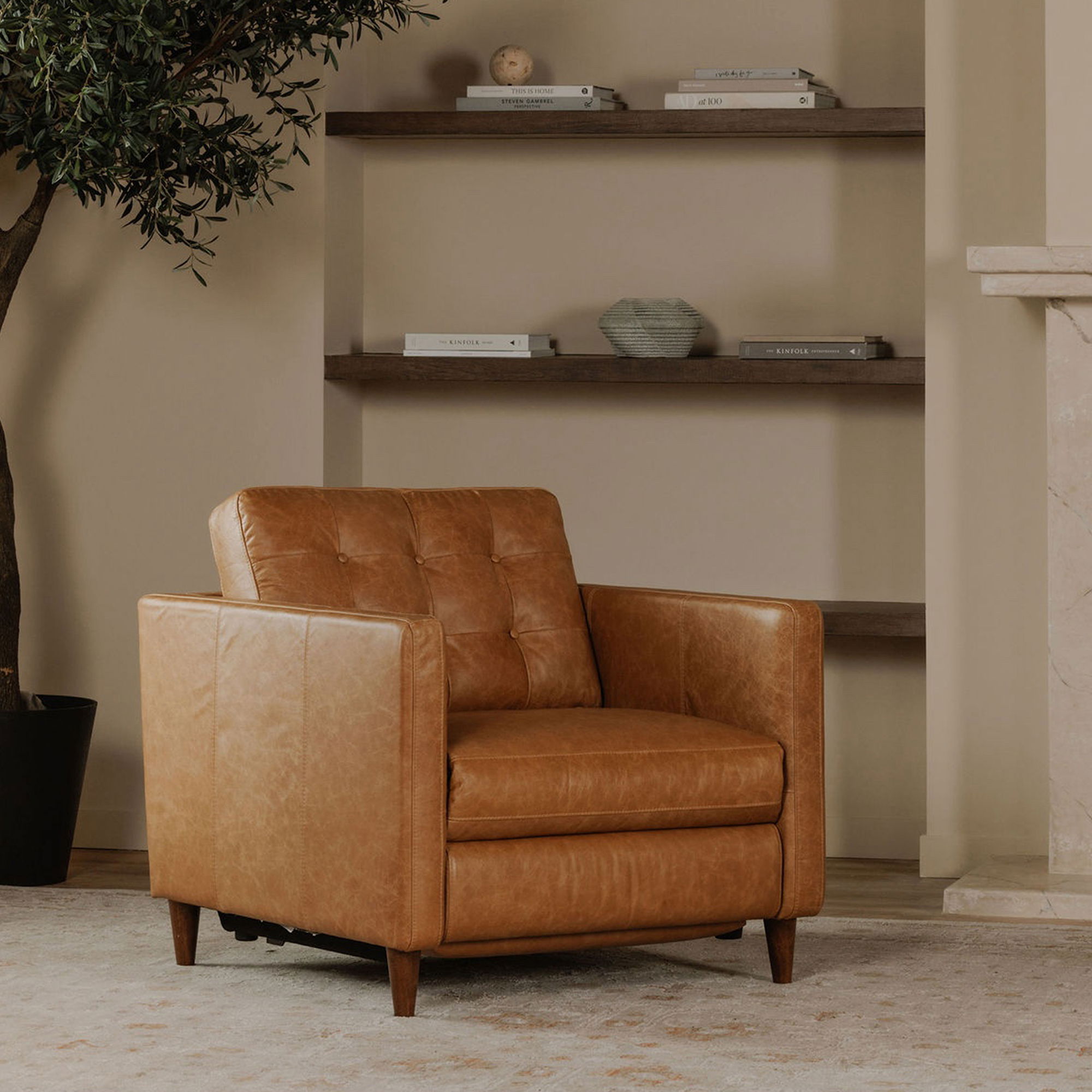 Bridgers Power Recliner Chair Tan Leather large image 