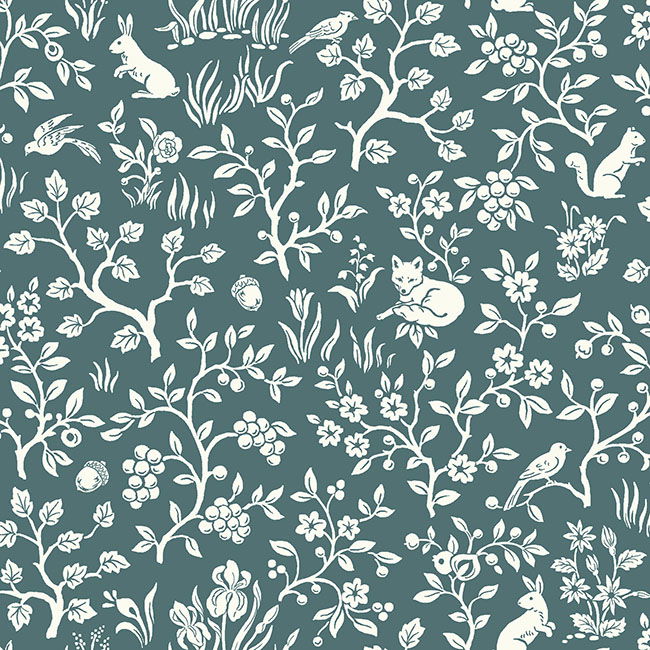 Weekends Fox & Hare Teal Wallpaper large image 