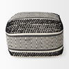Garima   Black/White Wool and Cotton Patterned Pouf, Ottoman by Mercana, 22" length x 22" width x 14" height thumbnail 6