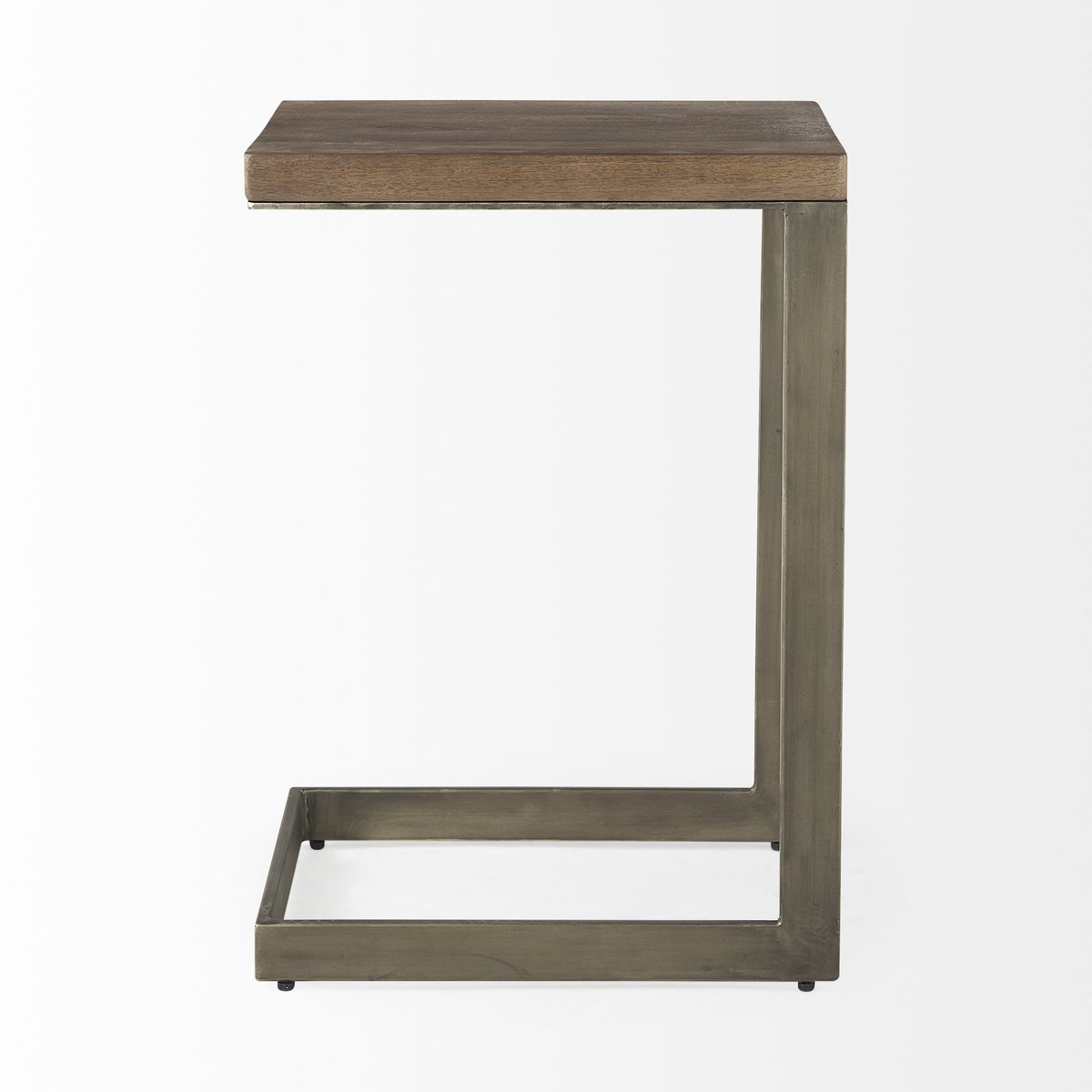 Faye 14L x 18W x 26H Medium Brown Wood with Antique Nickel Finished Metal Base C Side Table, Side & End Table by Mercana, 14" length x 18" width x 26" height View 3