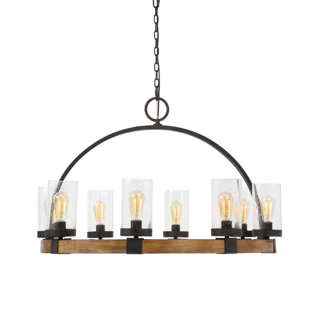 Atwood 8 Light Wagon Wheel Pendant, by Uttermost, 39" width x 24.5" height x 39" diameter x 39" depth View 1
