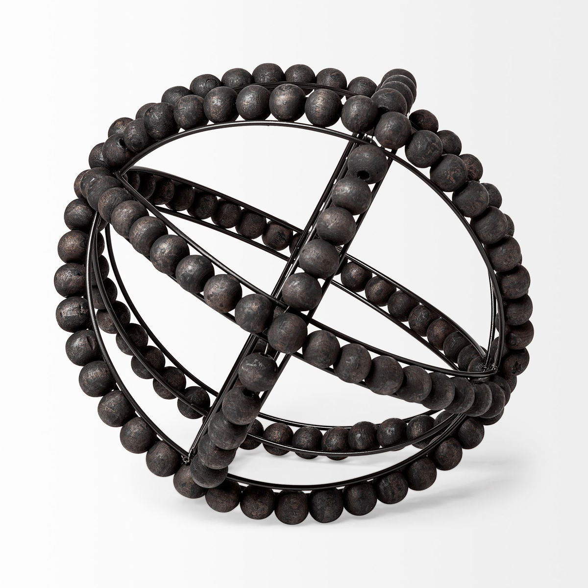 Earnhardt II Large 11L x 11W Black Wooden Beaded Orb, Decorative Object by Mercana, 11.22" length x 11.22" width x 11.61" height View 7