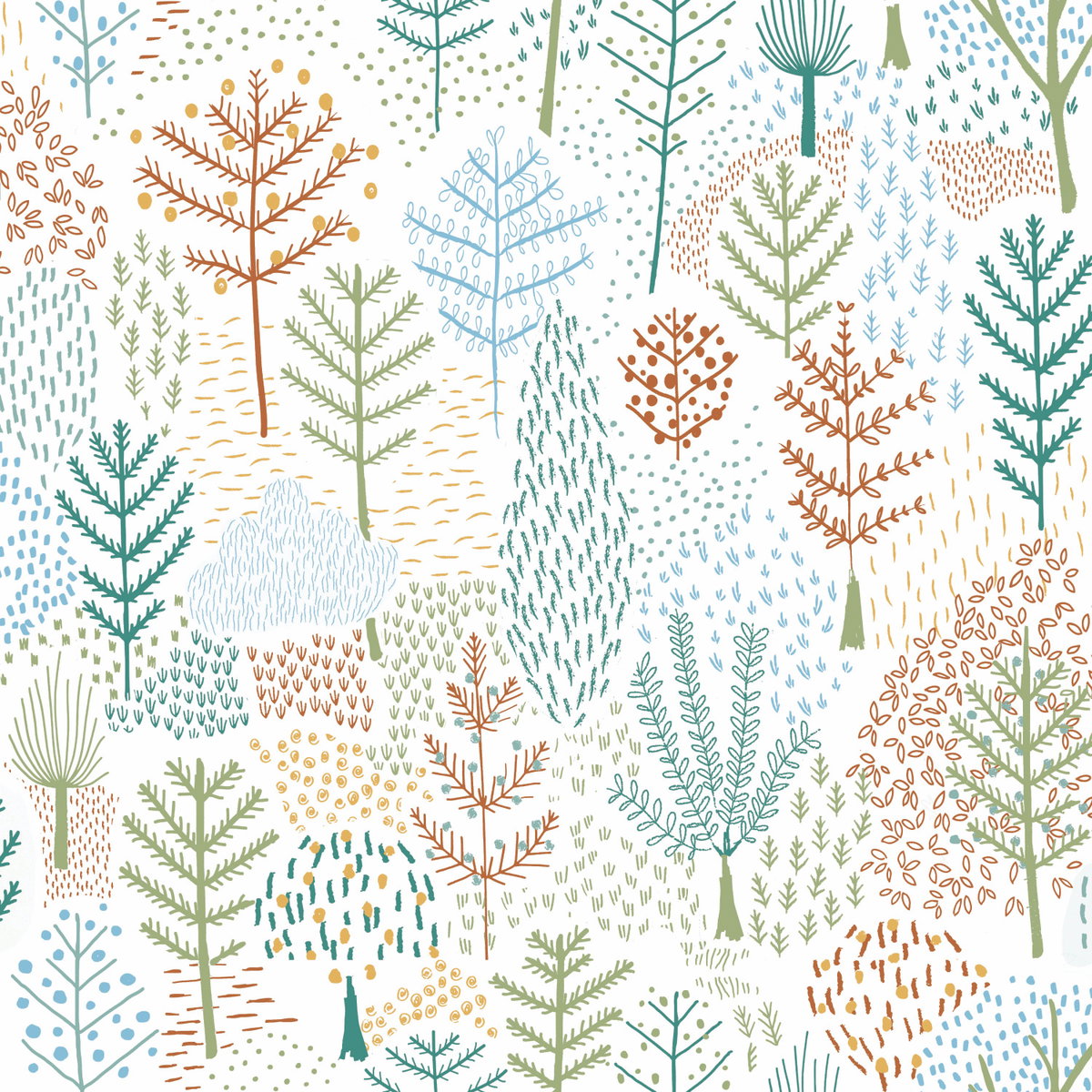 Folklore Trees Blue Peel & Stick Wallpaper, by York Wall, 18'10.8" length x 1'6" width x 0.02" depth