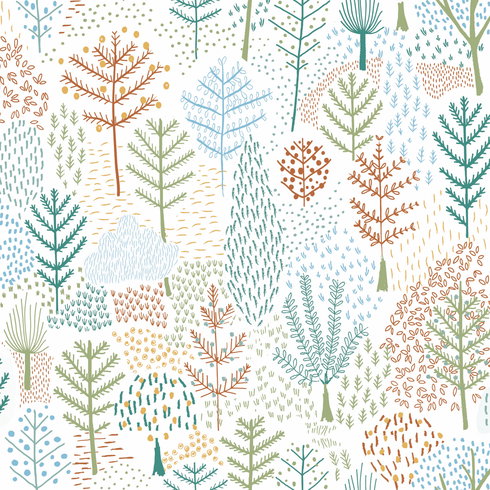 Folklore Trees Blue Peel & Stick Wallpaper