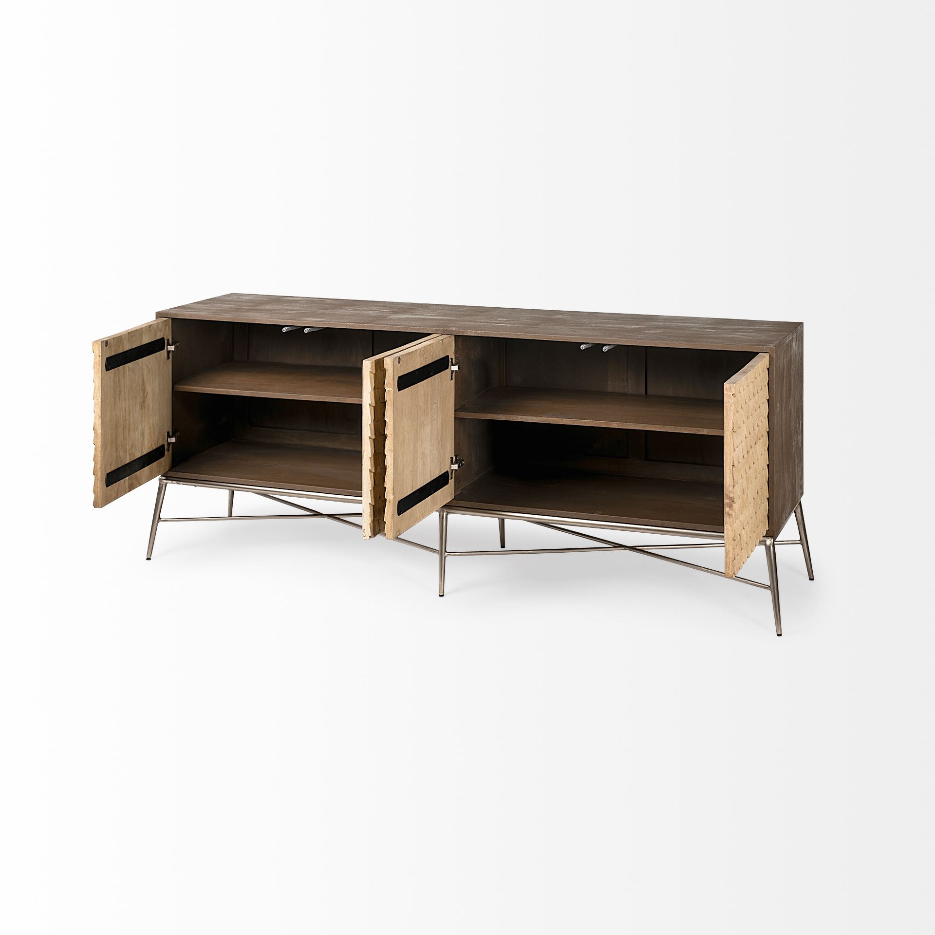 Swordfish 72L x 19W  x 30.25H Two-Tone Brown Wood Cabinet Silver Metal Base 4 Cabinet Door Sideboard large image 