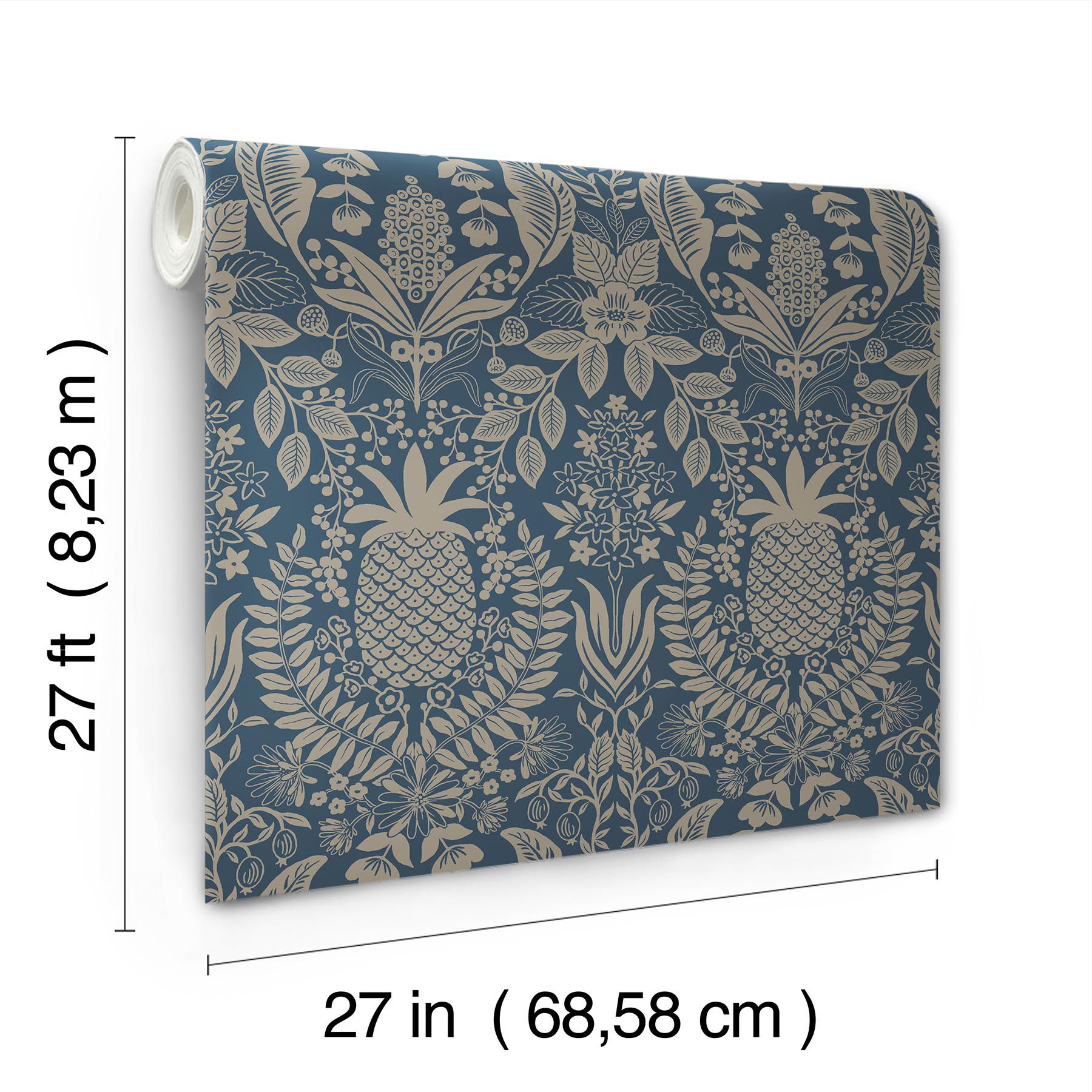 Pineapple Damask Navy Wallpaper large image 