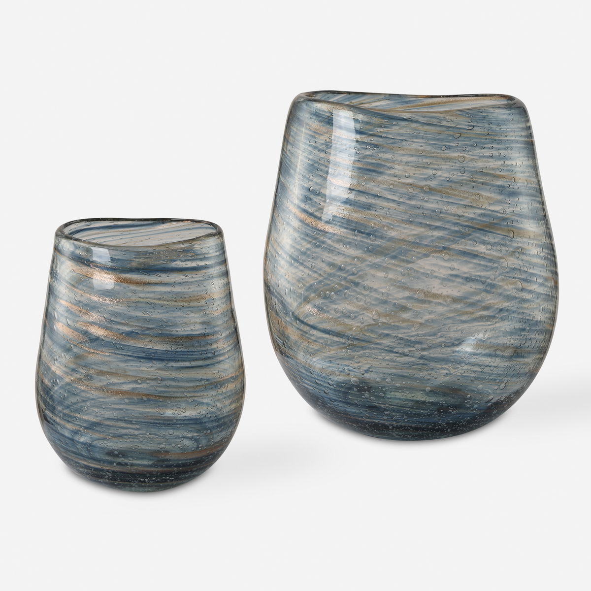 Aurora Swirl Glass Vases Set/2, by Uttermost, 6.5" width x 9.25" height x 8" depth View 1