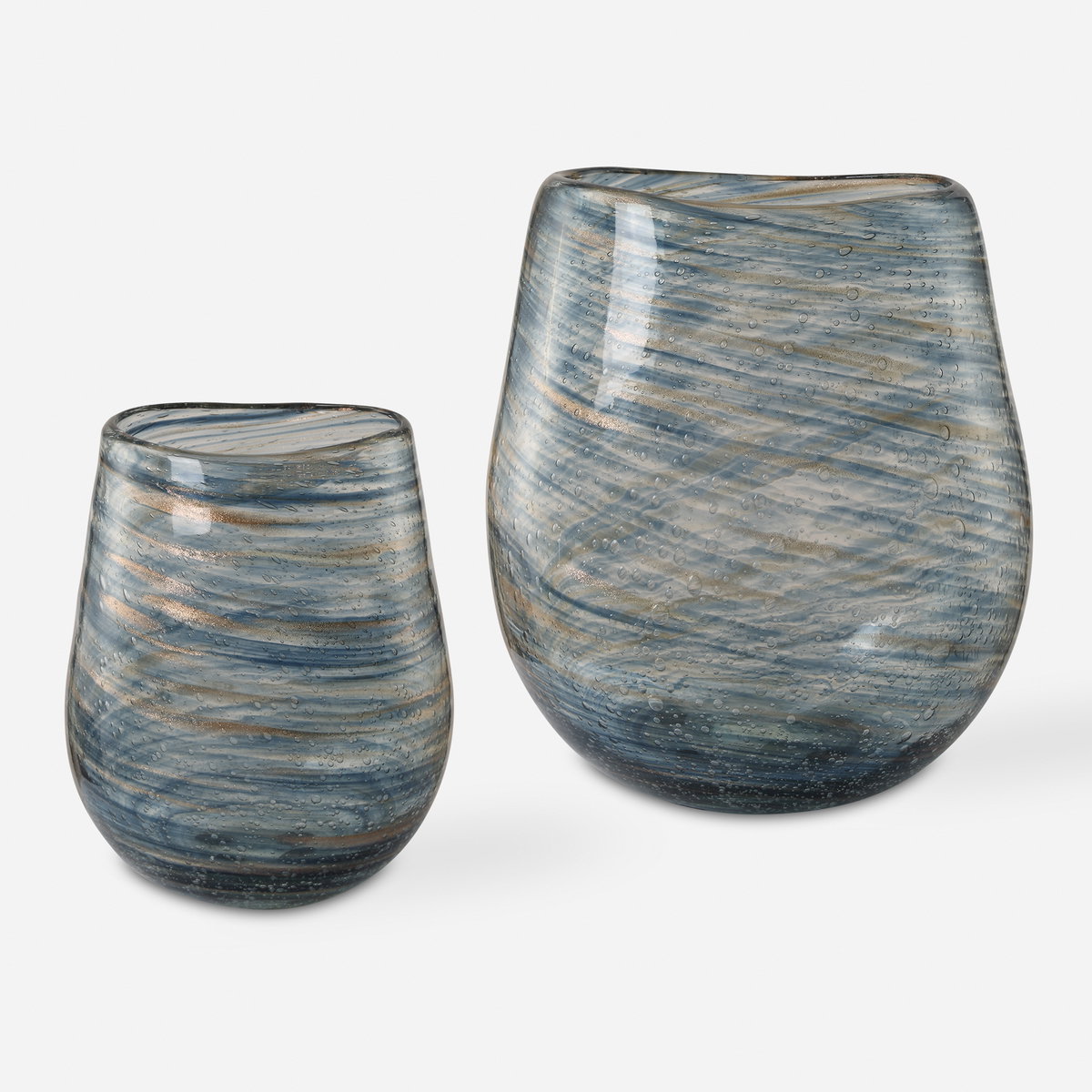 Aurora Swirl Glass Vases Set/2, by Uttermost, 6.5" width x 9.25" height x 8" depth View 1