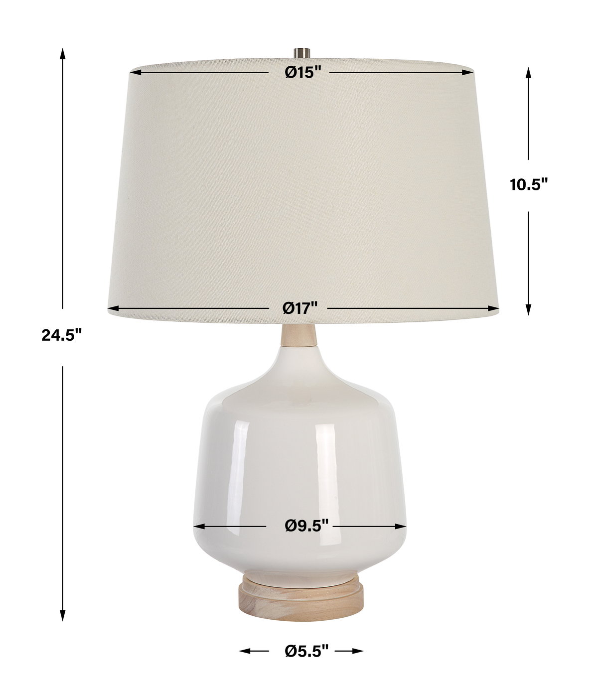 Opal Gloss White Table Lamp, by Uttermost, 17" width x 24.5" height x 17" depth View 3