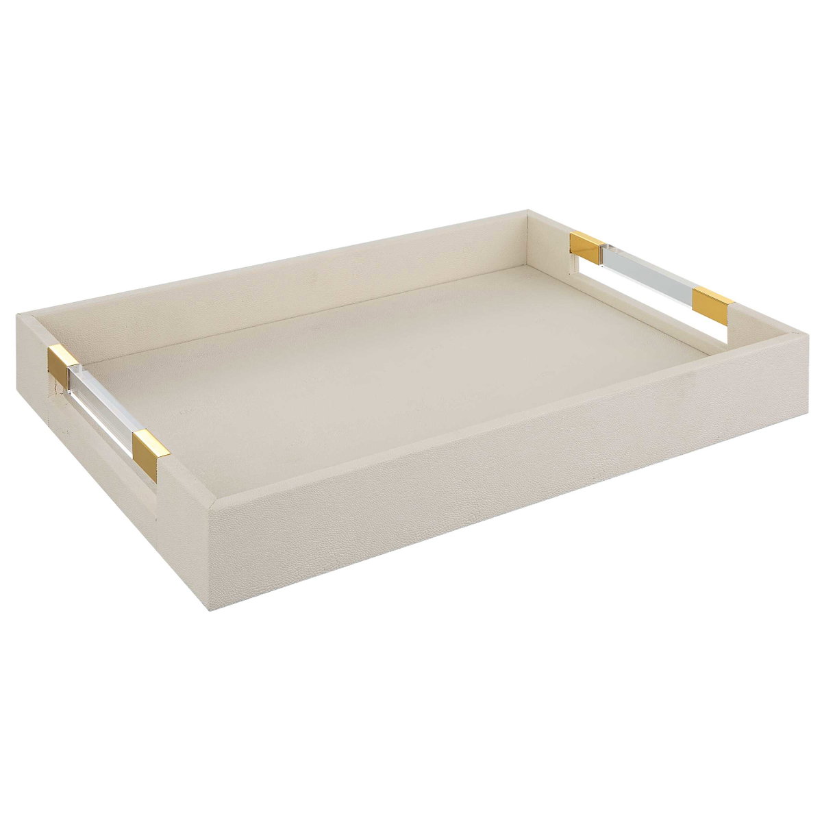 Wessex White Shagreen Tray, Decorative Tray by Uttermost, 19" width x 2.62" height x 13.87" depth View 4