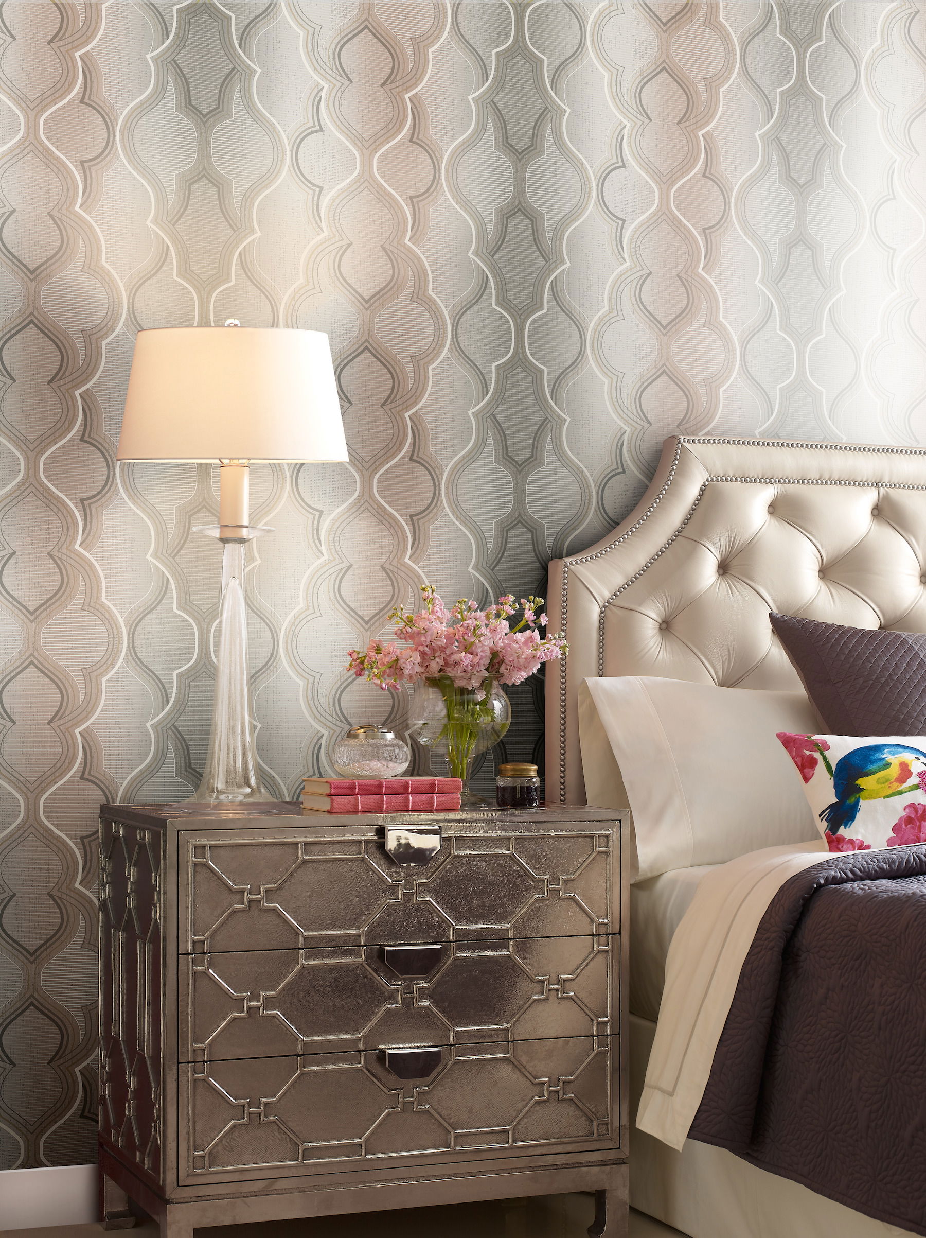 Modern Ombre Damask Brown Wallpaper large image 
