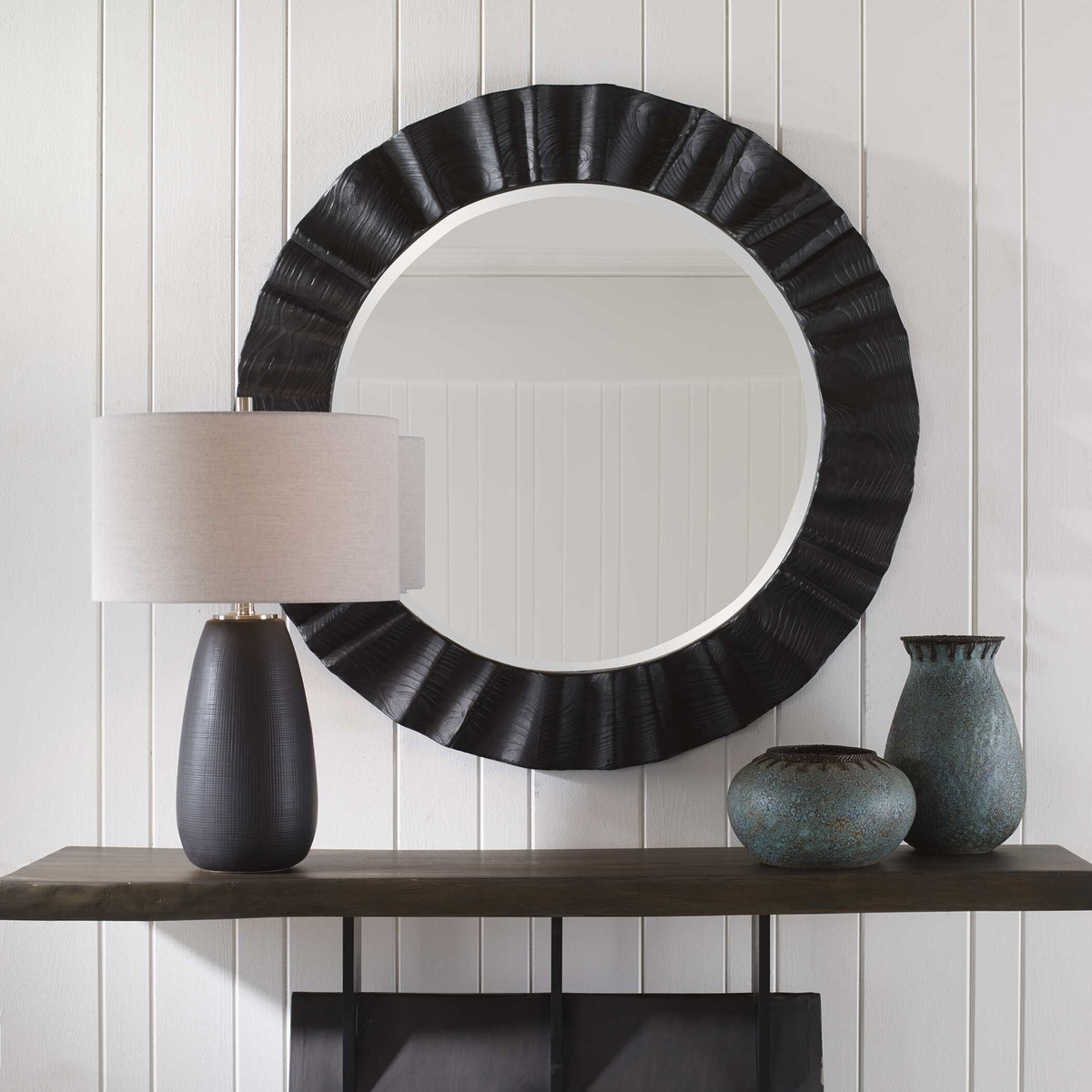Caribou Dark Espresso Round Mirror, by Uttermost, 41.37" width x 41.37" height x 1.62" depth View 4