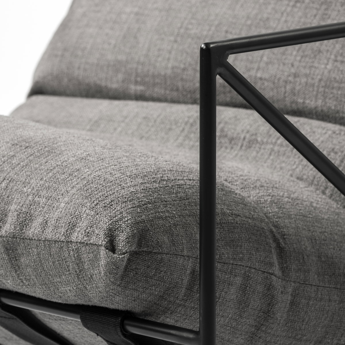 Leonidas 28.5L x 29.5W x 34.0H  Grey Fabric Wrap Black Metal Frame Accent Chair, by Mercana, 28.74" length x 29.92" width x 24.02" height View 12