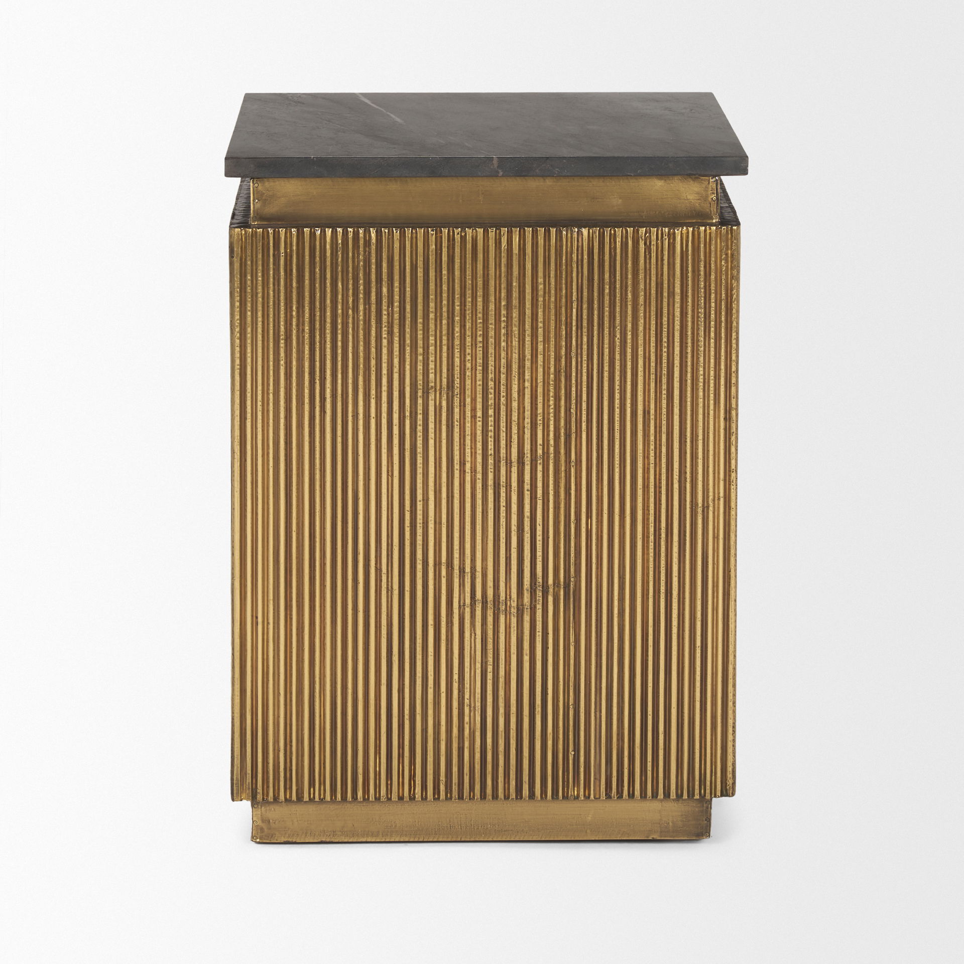Satima Black Marble with Gold Metal Square Fluted Accent Table, Side & End Table by Mercana, 16" length x 16" width x 22" height View 6