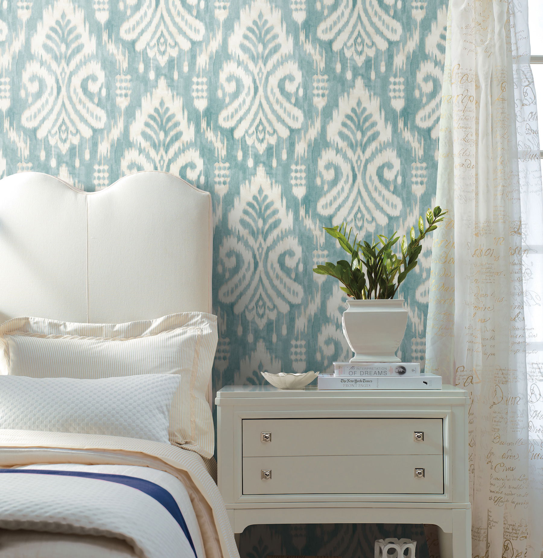 Hawthorne Ikat Aqua Wallpaper large image 
