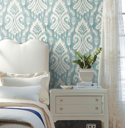 Hawthorne Ikat Aqua Wallpaper