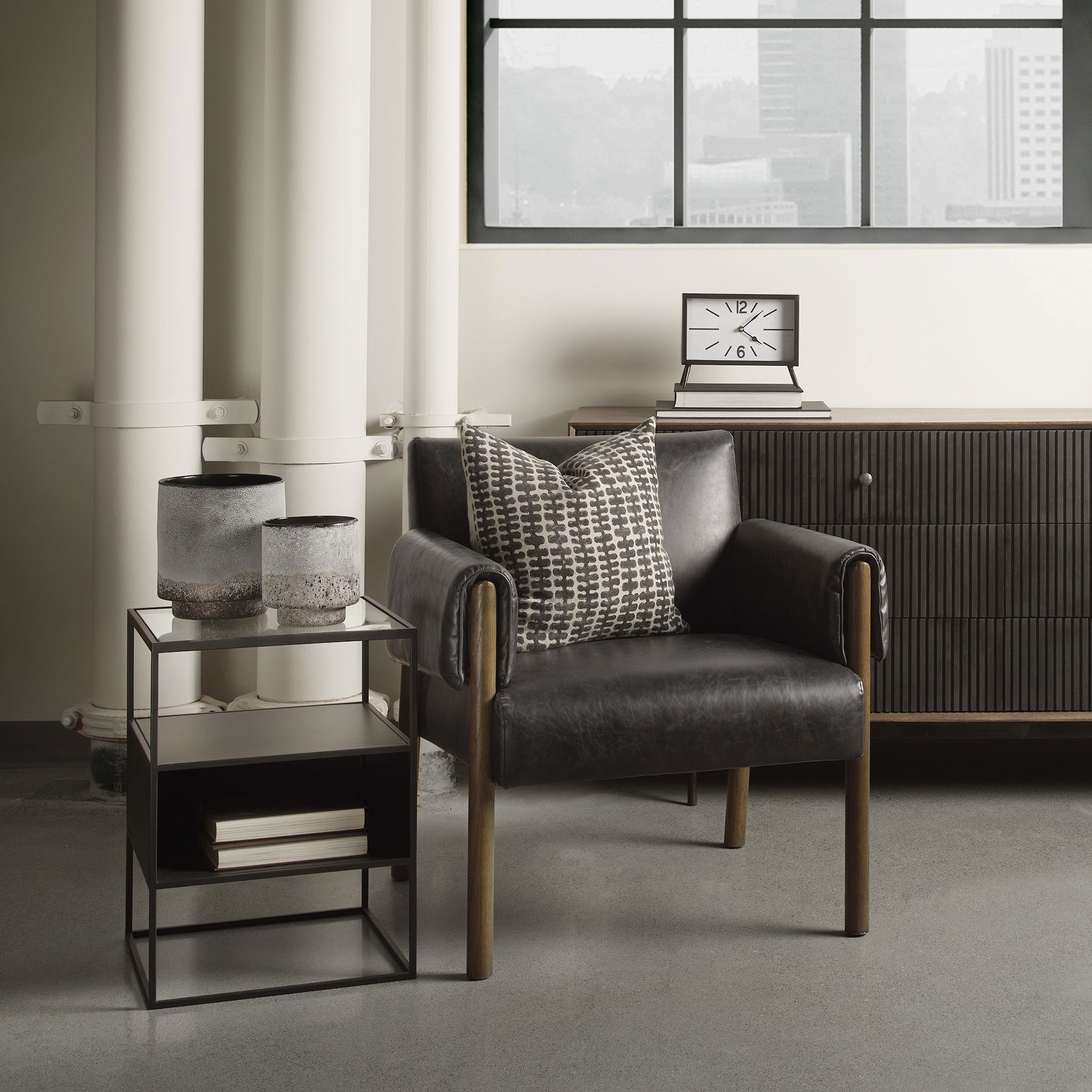 Samson  Side Table Matte Black Metal and Glass large image 