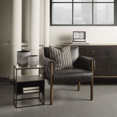 Samson  Side Table Matte Black Metal and Glass