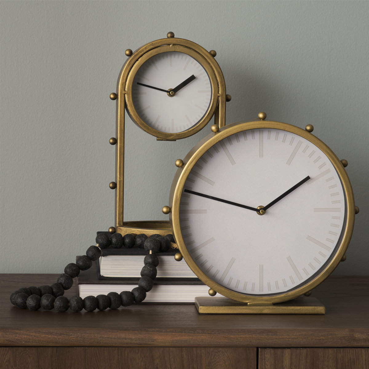 Marian  Gold Metal with Studs Round Table Clock, by Mercana, 11.02" length x 3.15" width x 11.02" height View 2