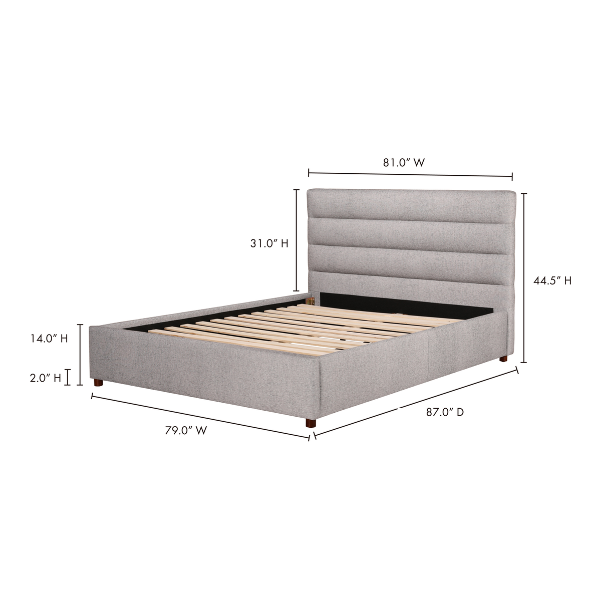 Takio King Bed Light Grey, by Moe's Home, 81" width x 44.5" height x 87" depth View 16