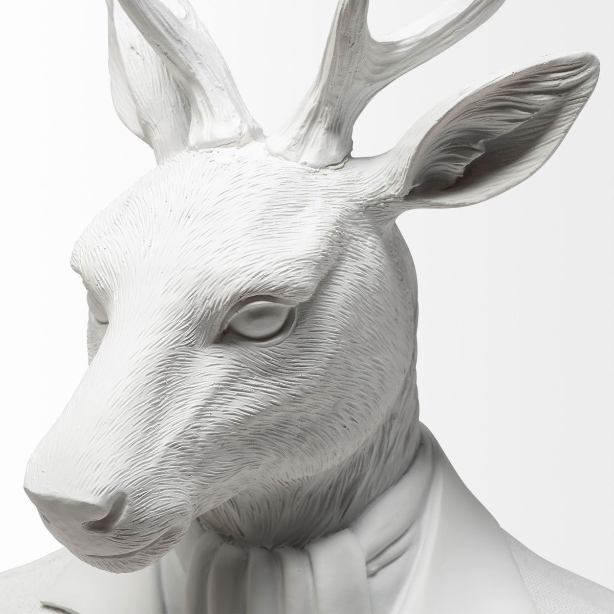 Mozart 22.5H White Painted Resin Deer In A Suit Bust, Decorative Object by Mercana, 8.27" length x 6.89" width x 23.23" height View 6