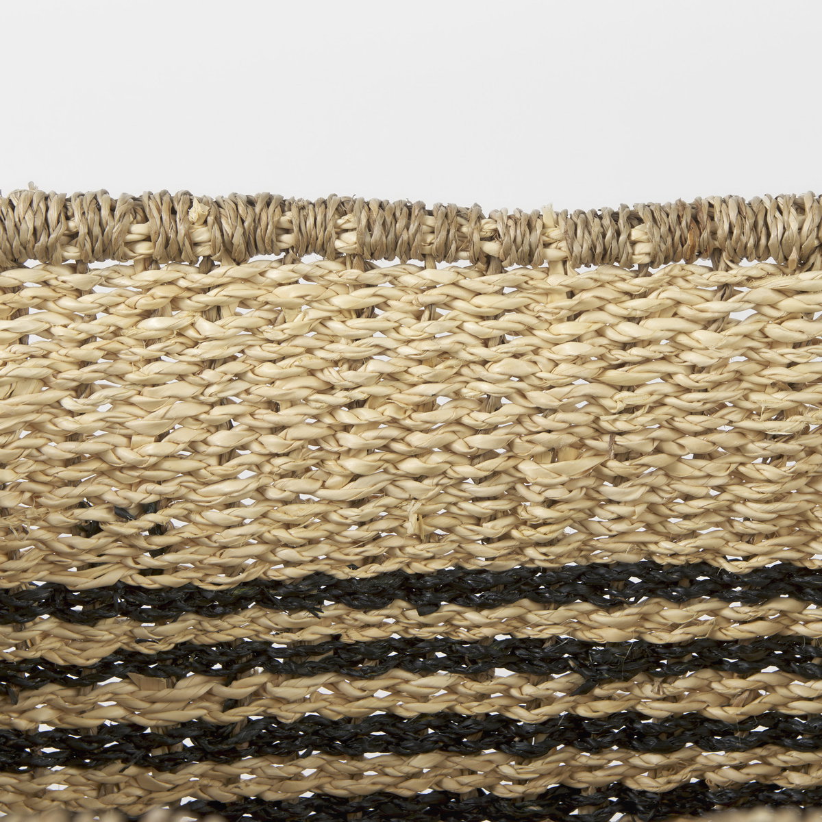 Emma (Set of 2) Light Brown Seagrass Rectangular Basket with Black Stripes, Bins & Basket by Mercana, 17.32" length x 12.99" width x 11.02" height View 5