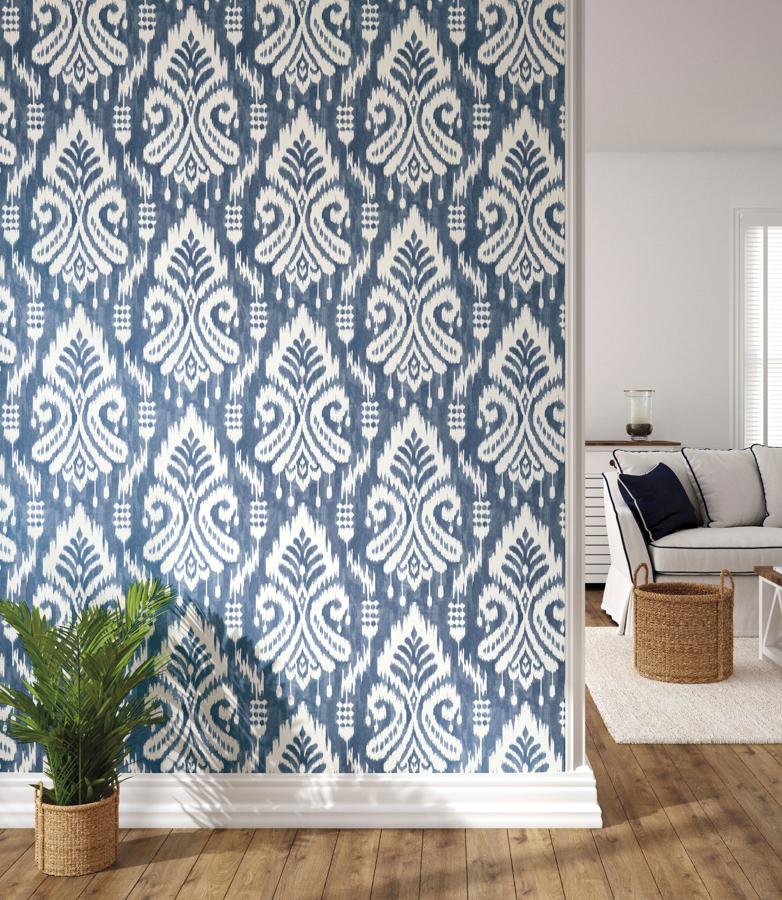Hawthorne Ikat Blue Peel & Stick Wallpaper, by York Wall, 20' length x 2'3" width x 0.02" depth View 3