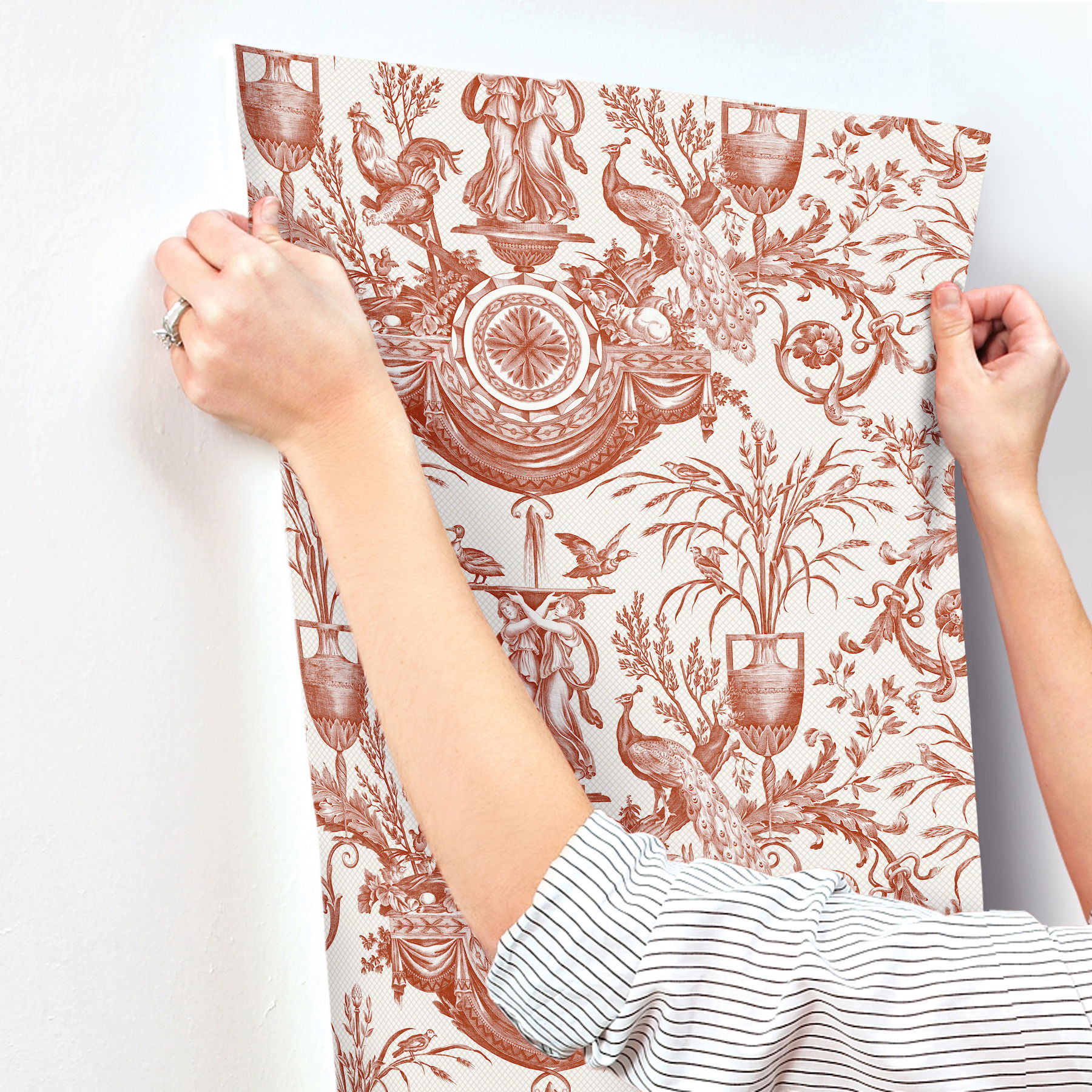 Avian Fountain Toile Brick Wallpaper large image 