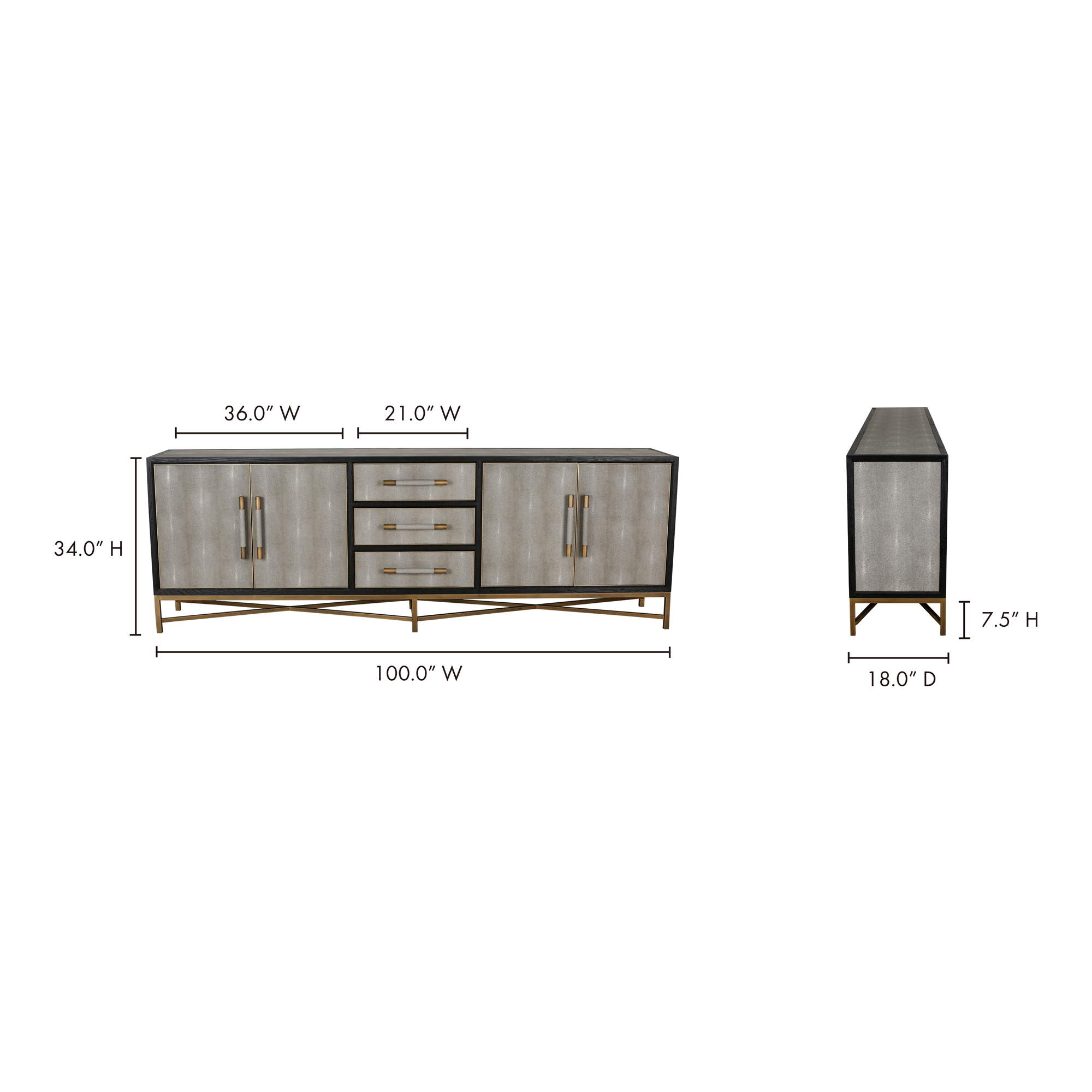 Mako Sideboard Large Grey, Cabinets & Sideboard by Moe's Home, 100" width x 34" height x 18" depth View 8