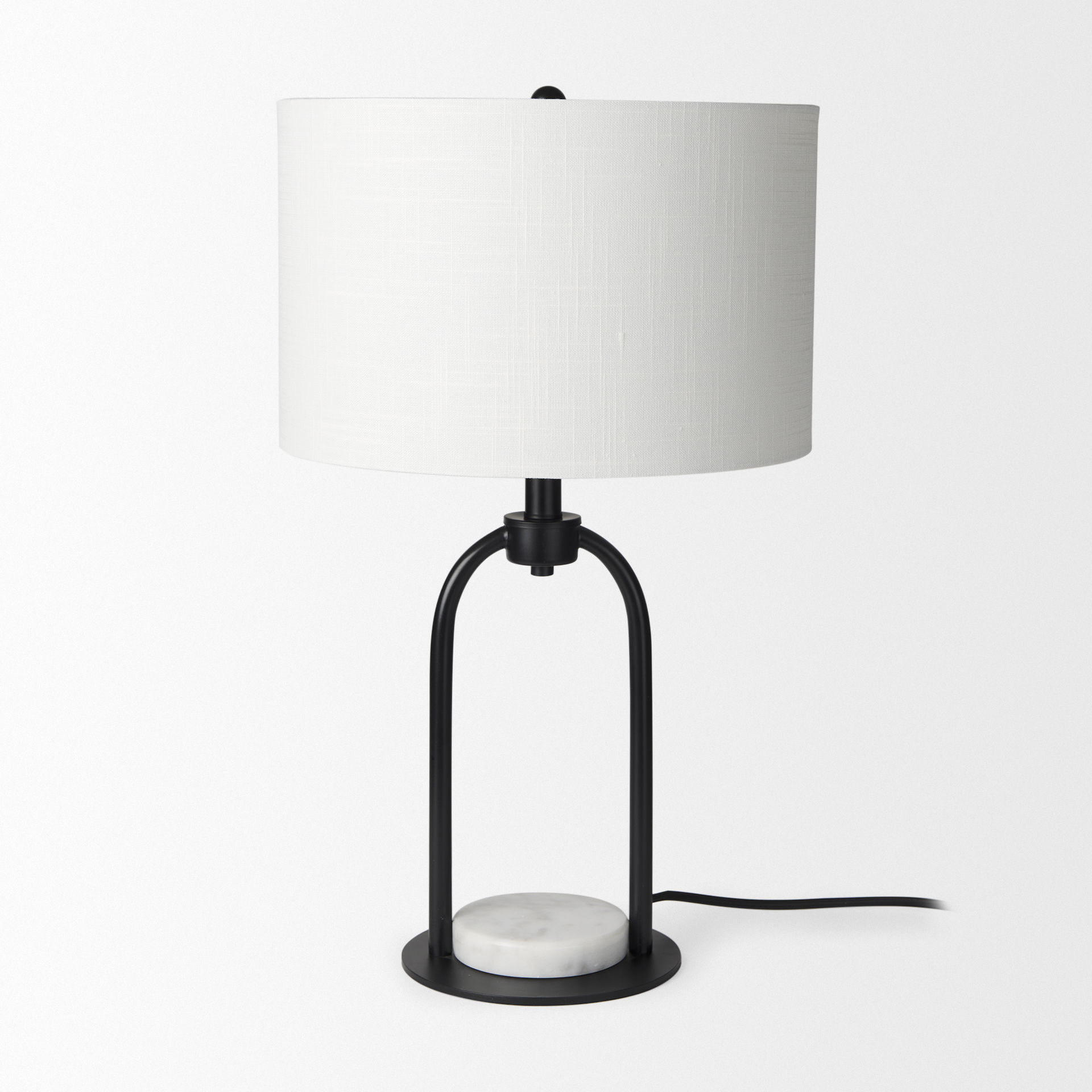 Sarah  Arched Black Metal with Marble Cube and White Shade Table Lamp large image 