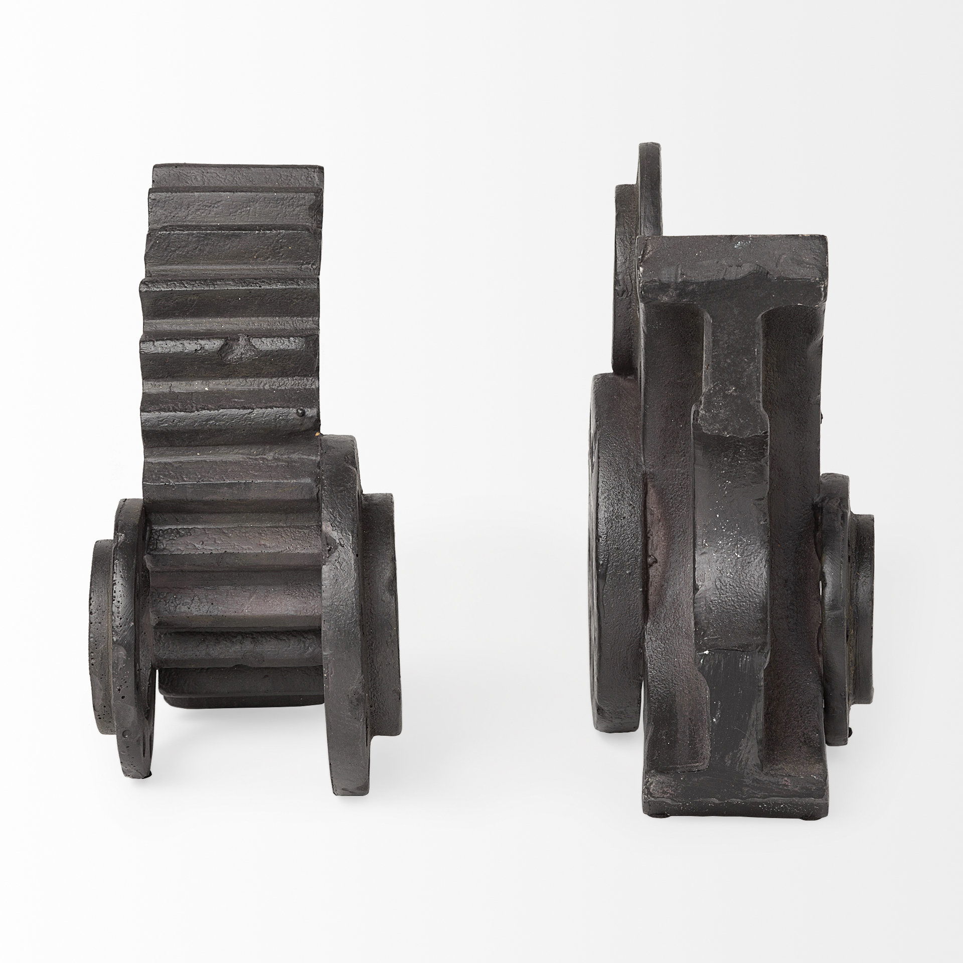 Cogsworth Set of 2 14L x 4W Brown Resin Industrial Gear Bookends, by Mercana, 13.58" length x 4" width x 8.07" height View 6