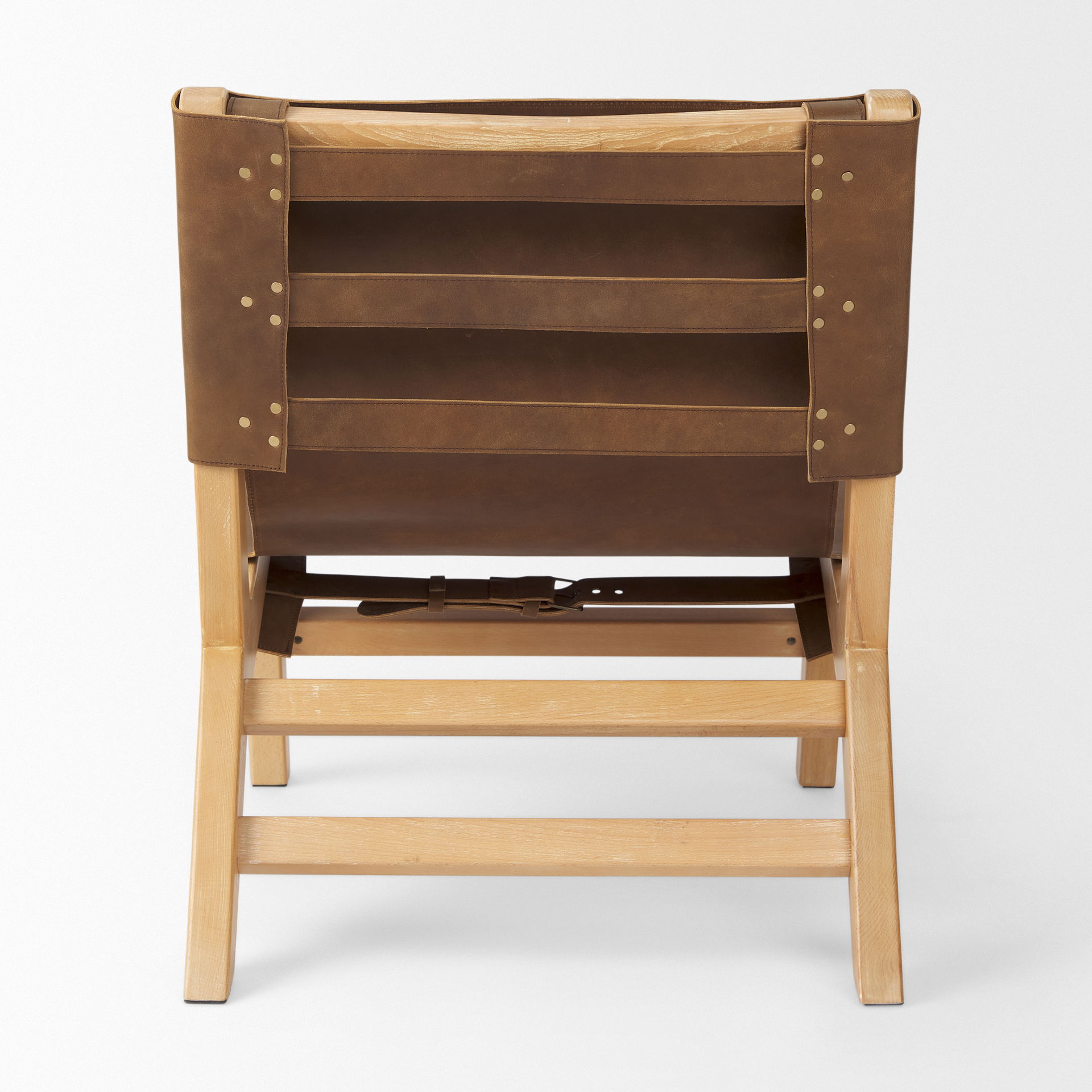 Elodie 24.4L x 33.9W x 30.7H Brown Leather with Natural Beech Wood Frame Accent Chair, by Mercana, 24.41" length x 31.9" width x 30.71" height View 5