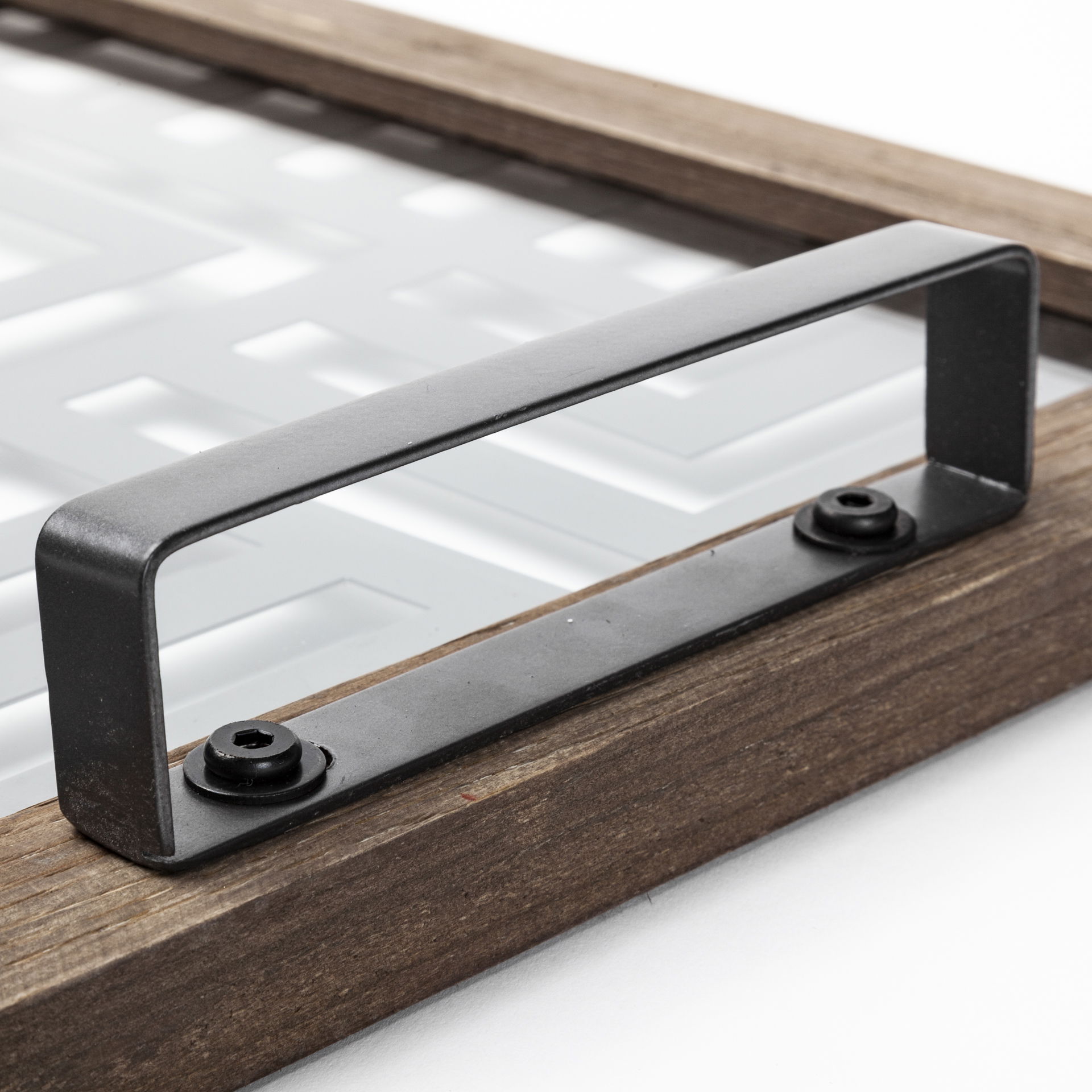 Fantuz 32L x 16W Gray Metal, Wood and Glass Serving Tray, Decorative Tray by Mercana, 31.89" length x 15.75" width x 2.56" height View 6