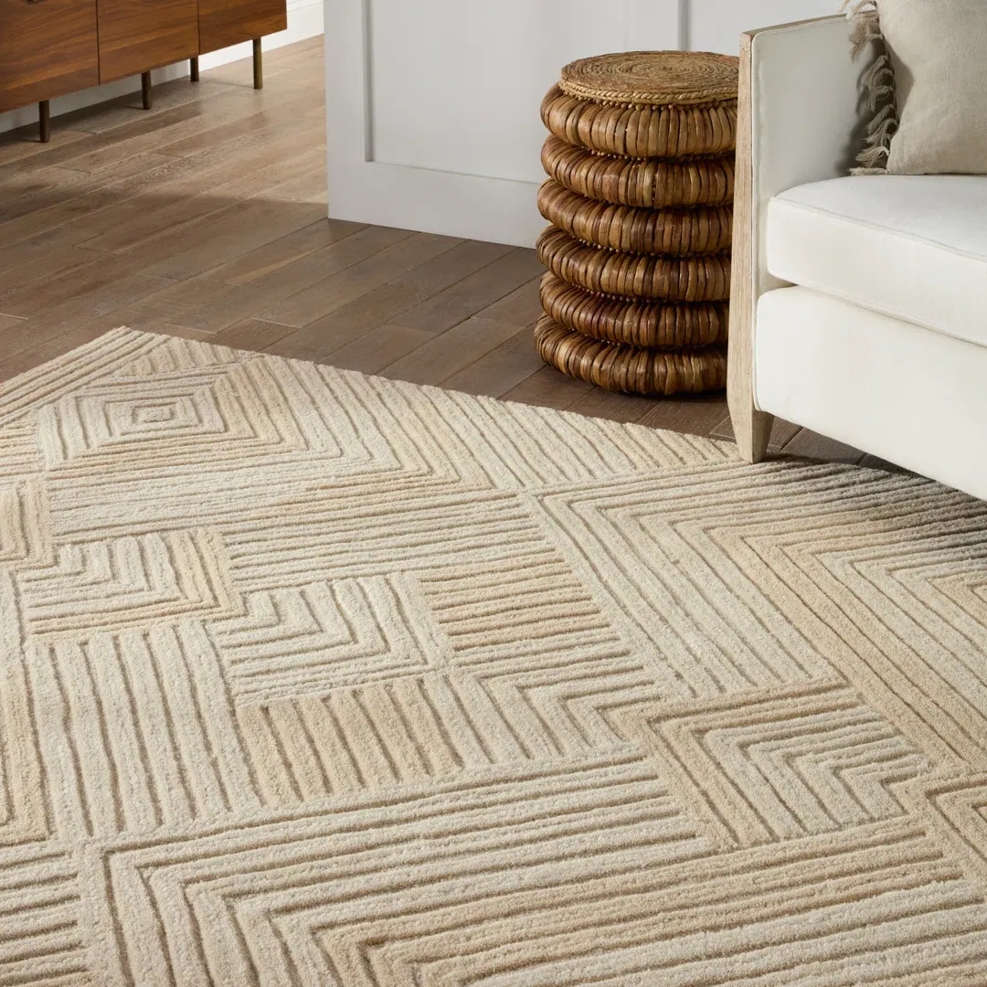 Handmade Tufted Wool Area Rug in Beige large image 