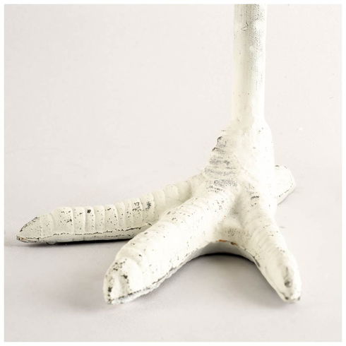 Daffy I Short White Cast Iron Chicken Foot Table Candle Holder
